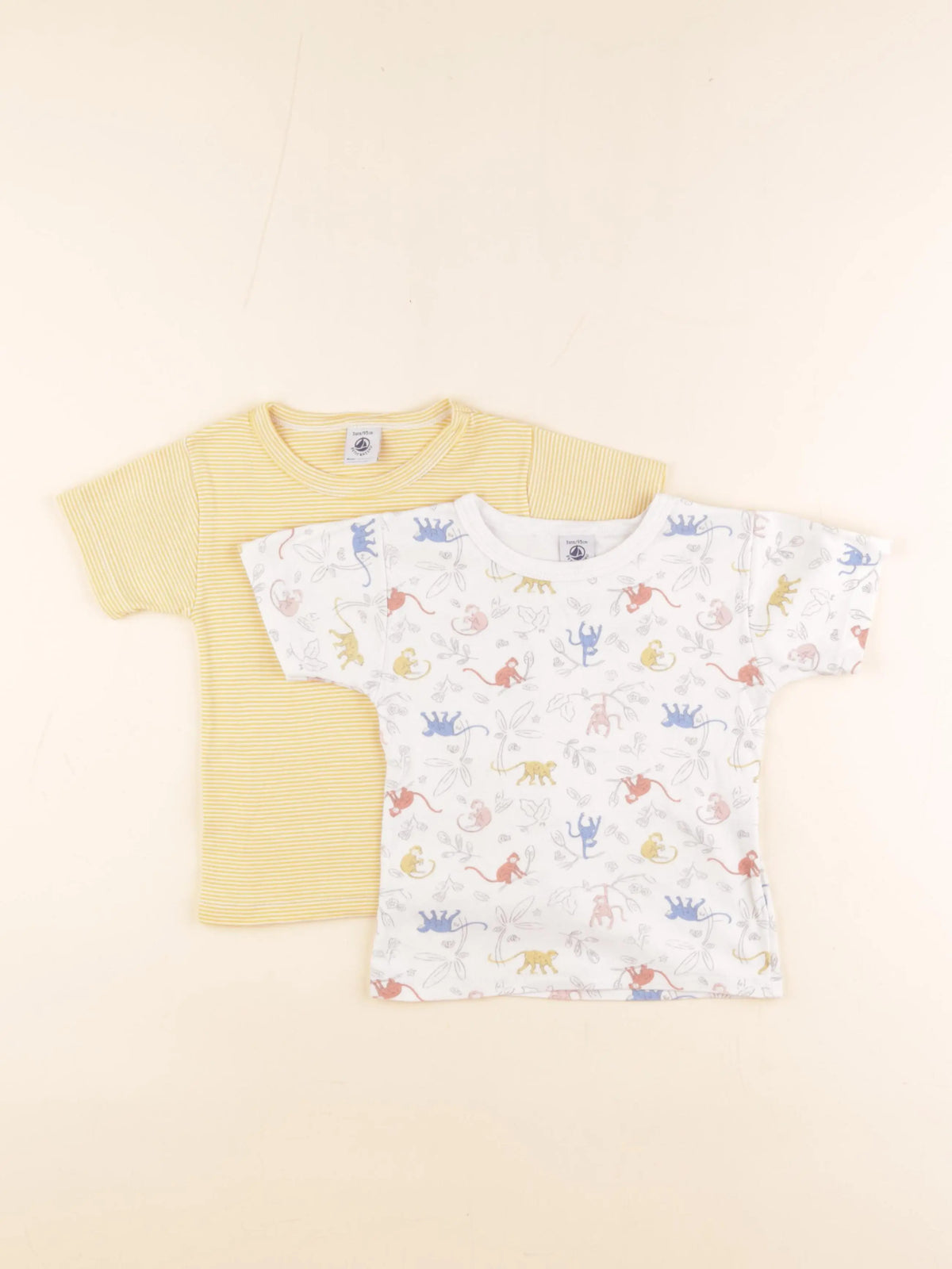 Petit Bateau - lot de 2 maillots de corps blanc, jaune - 3 ans