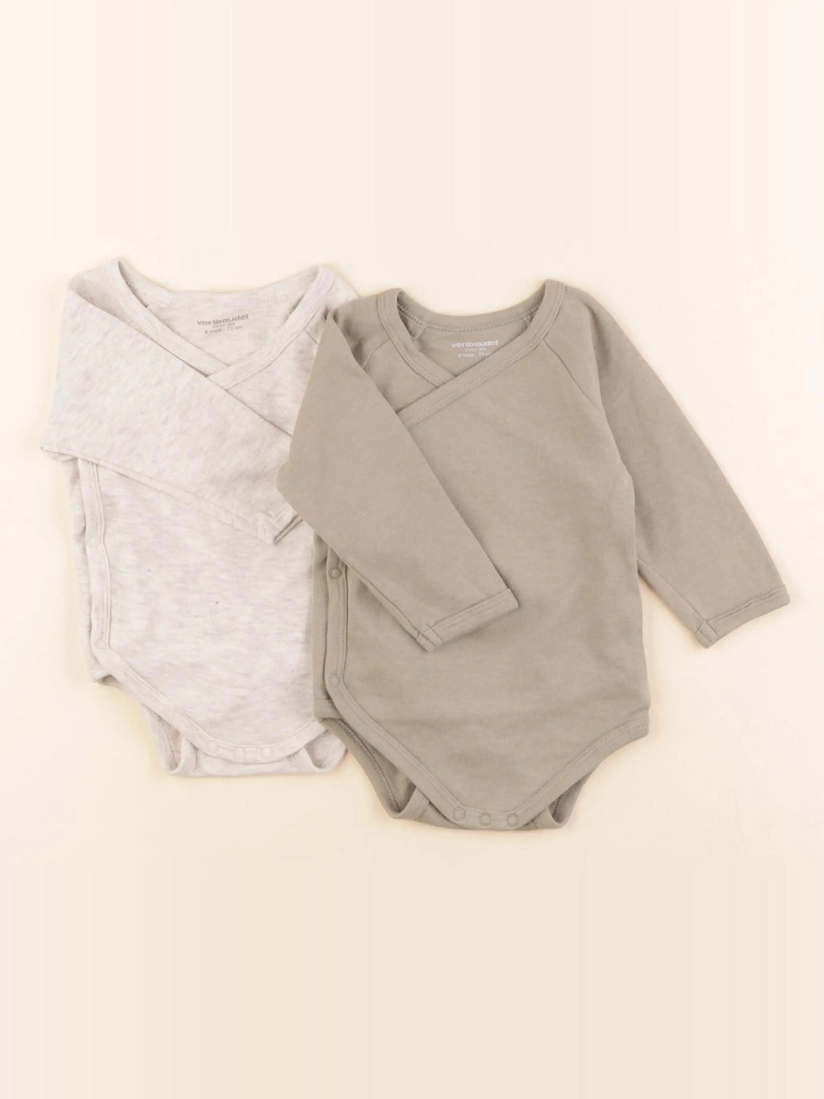 Vertbaudet - lot de 2 bodies en coton beige, vert - 9 mois