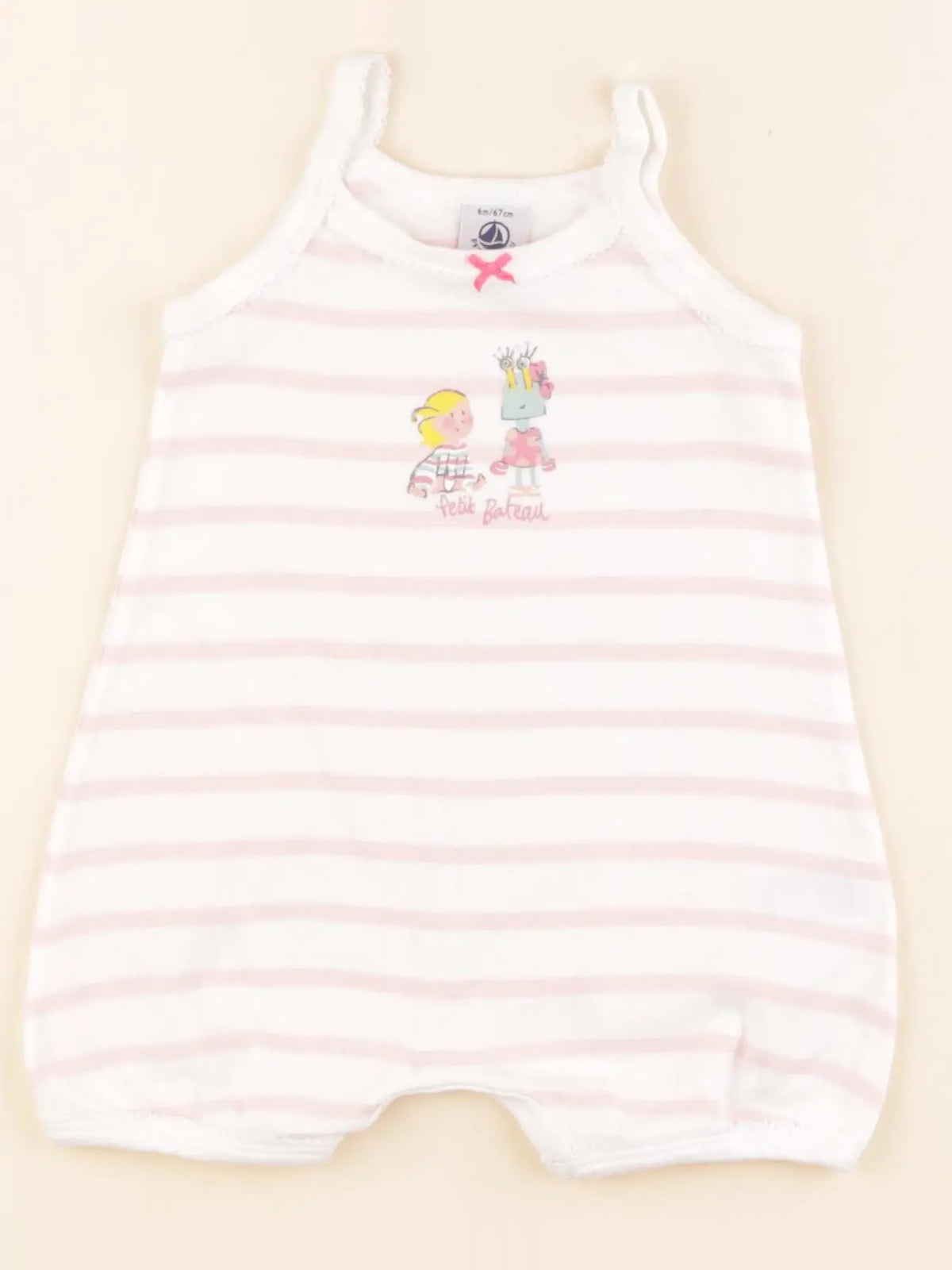Petit Bateau - pyjama coton blanc, rose - 6 mois