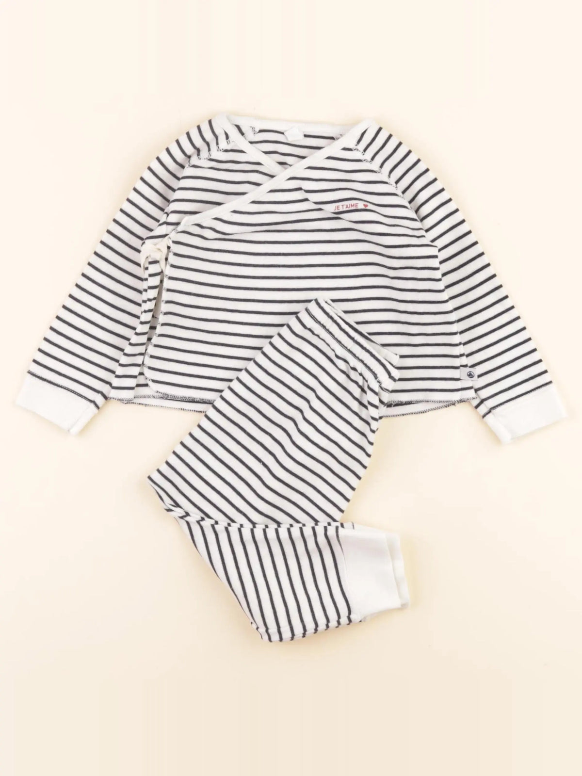 Pyjama coton blanc, bleu
