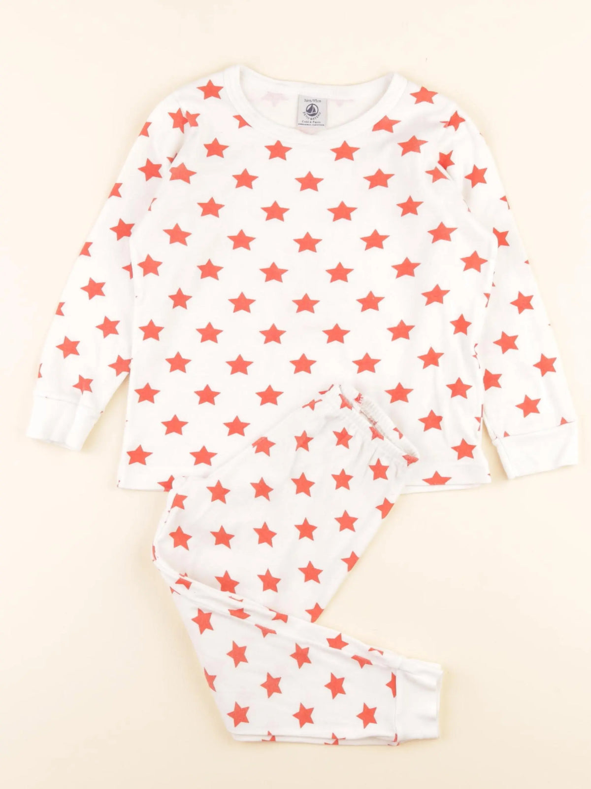 Pyjama coton blanc, rouge