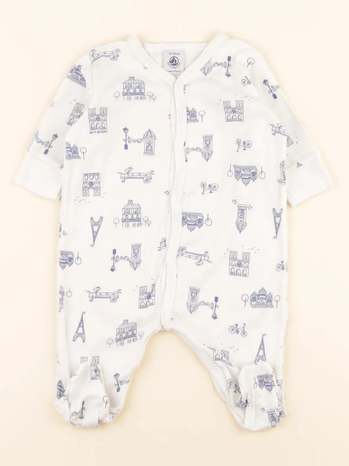 Pyjama coton blanc, bleu