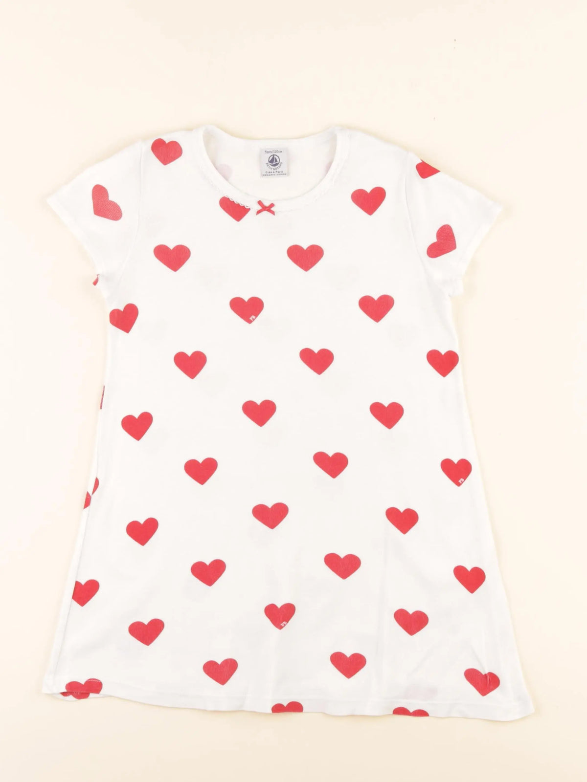 Chemise de nuit coton blanc, rouge