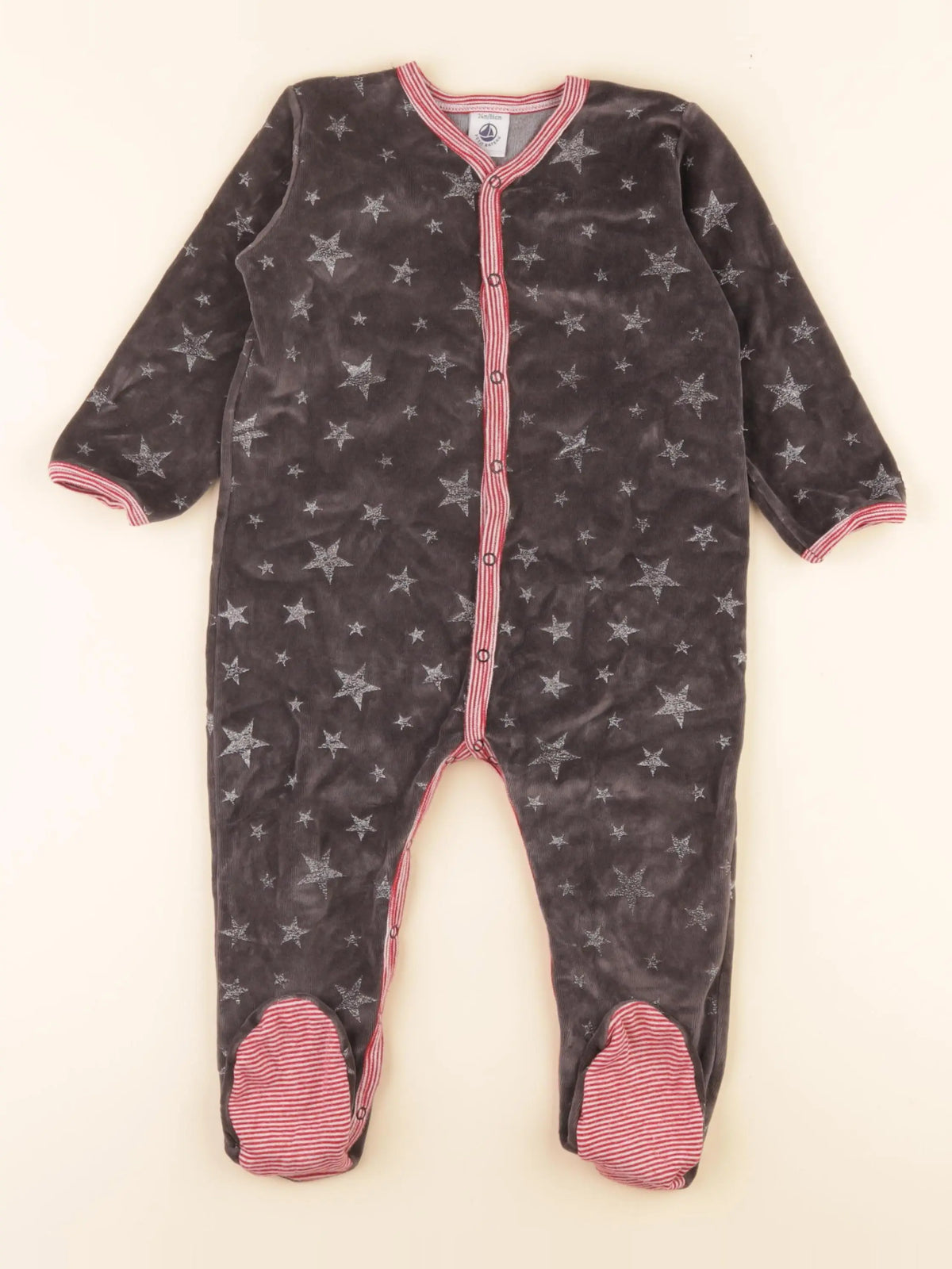 Pyjama velours gris, rouge