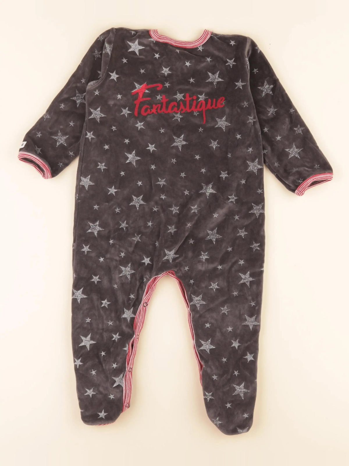 Pyjama velours gris, rouge