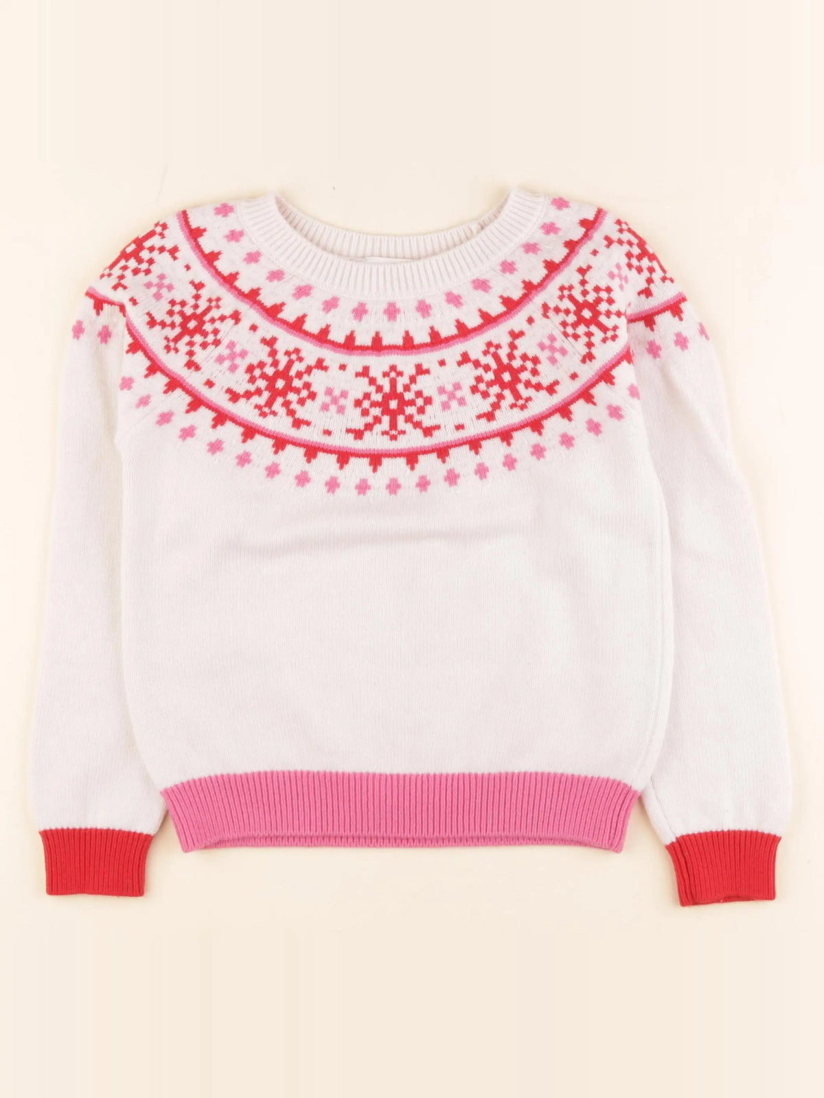 Jacadi - pull blanc, rose - 8 ans