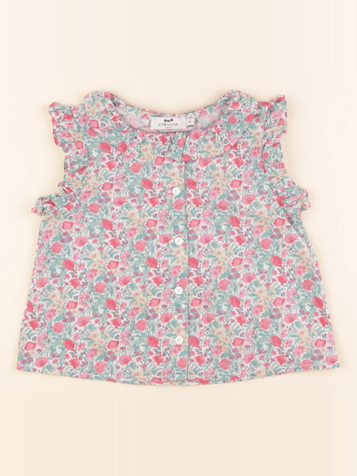 Cyrillus - blouse rose, vert - 4 ans