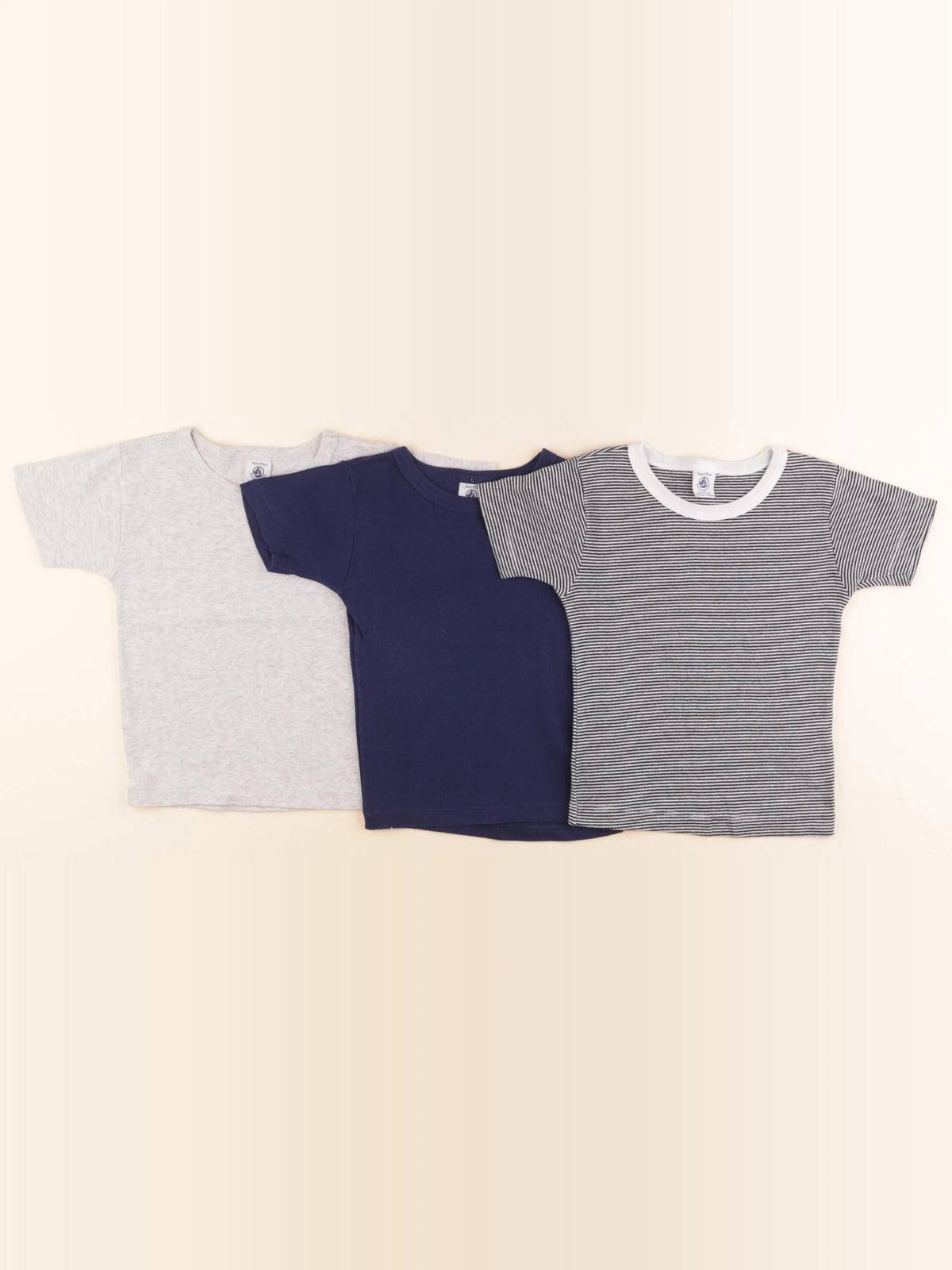 Petit Bateau - lot de 3 maillots de corps bleu, gris - 3 ans