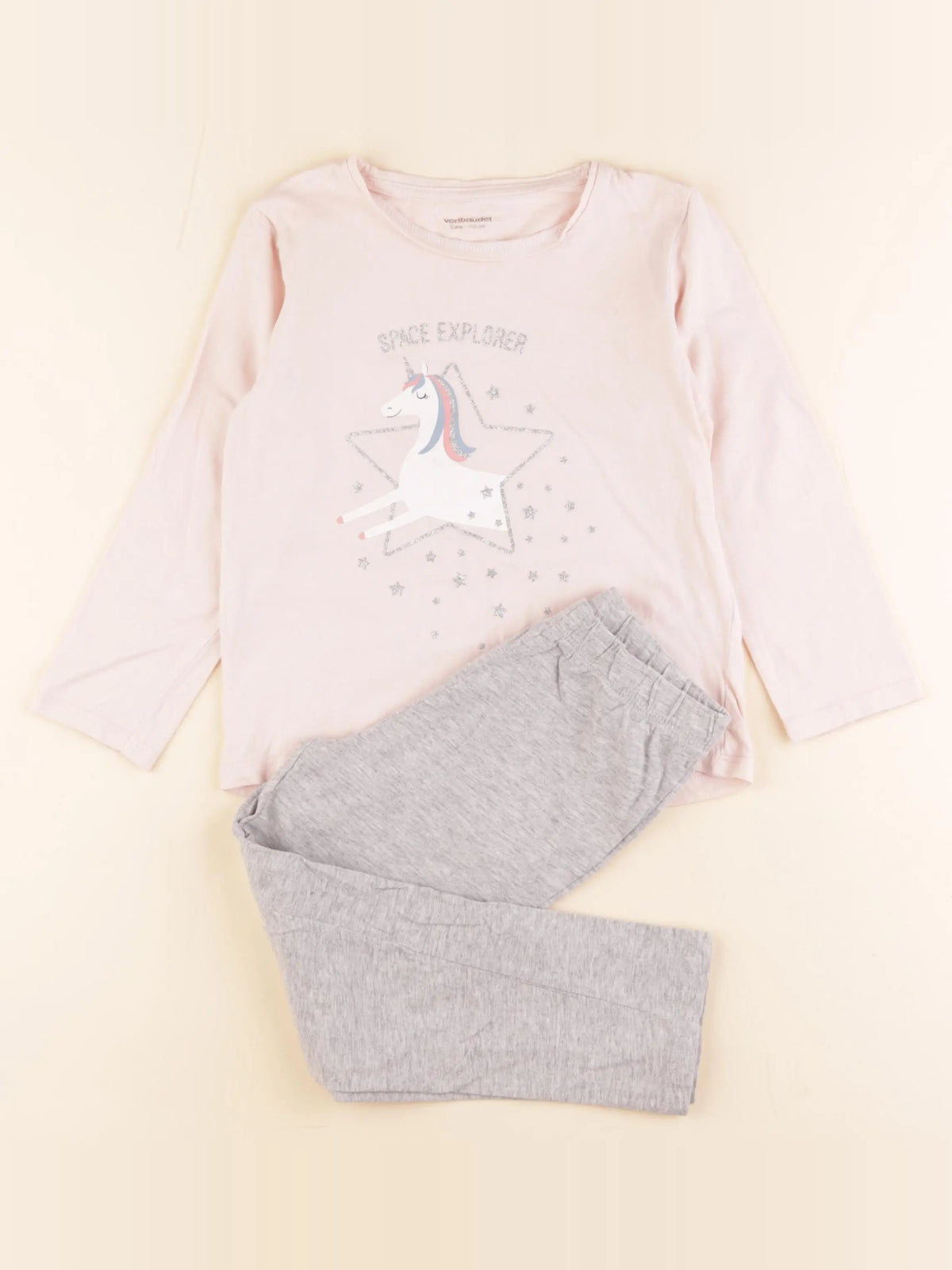 Vertbaudet - pyjama coton gris, rose - 5 ans