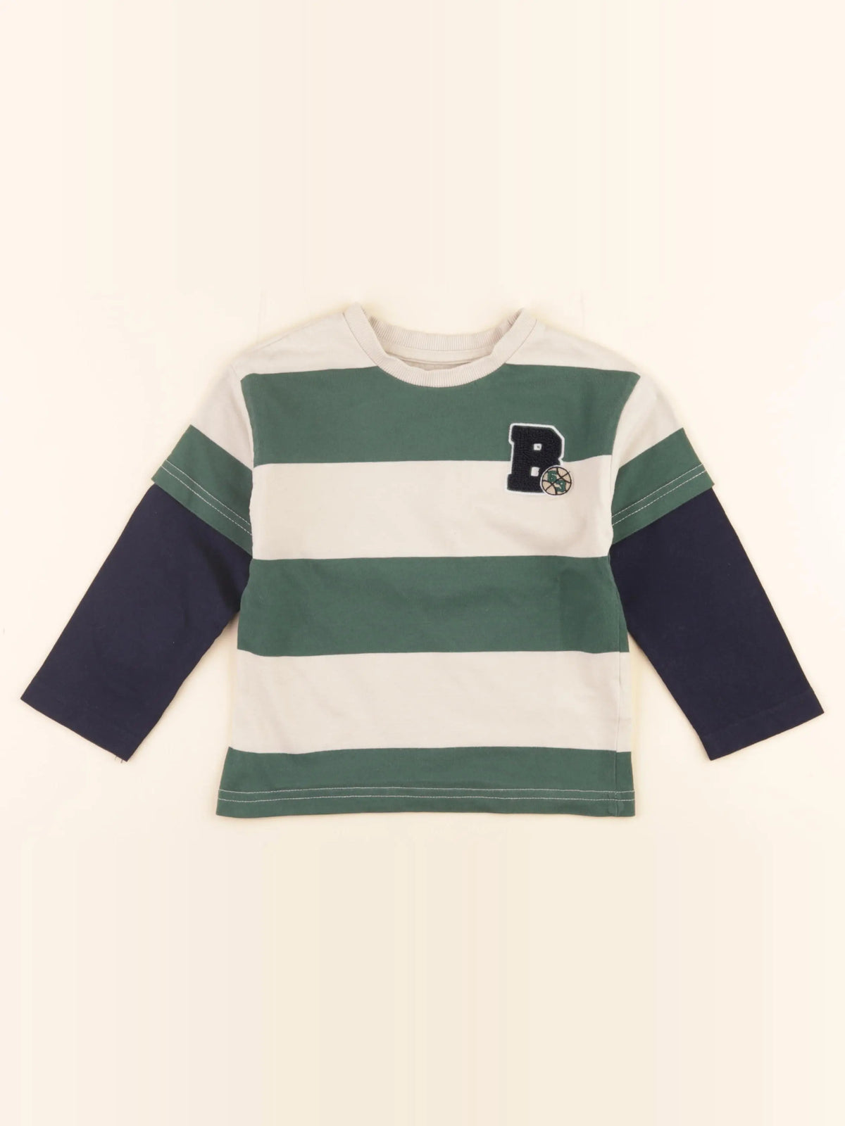 Vertbaudet - tee-shirt vert, beige - 4 ans