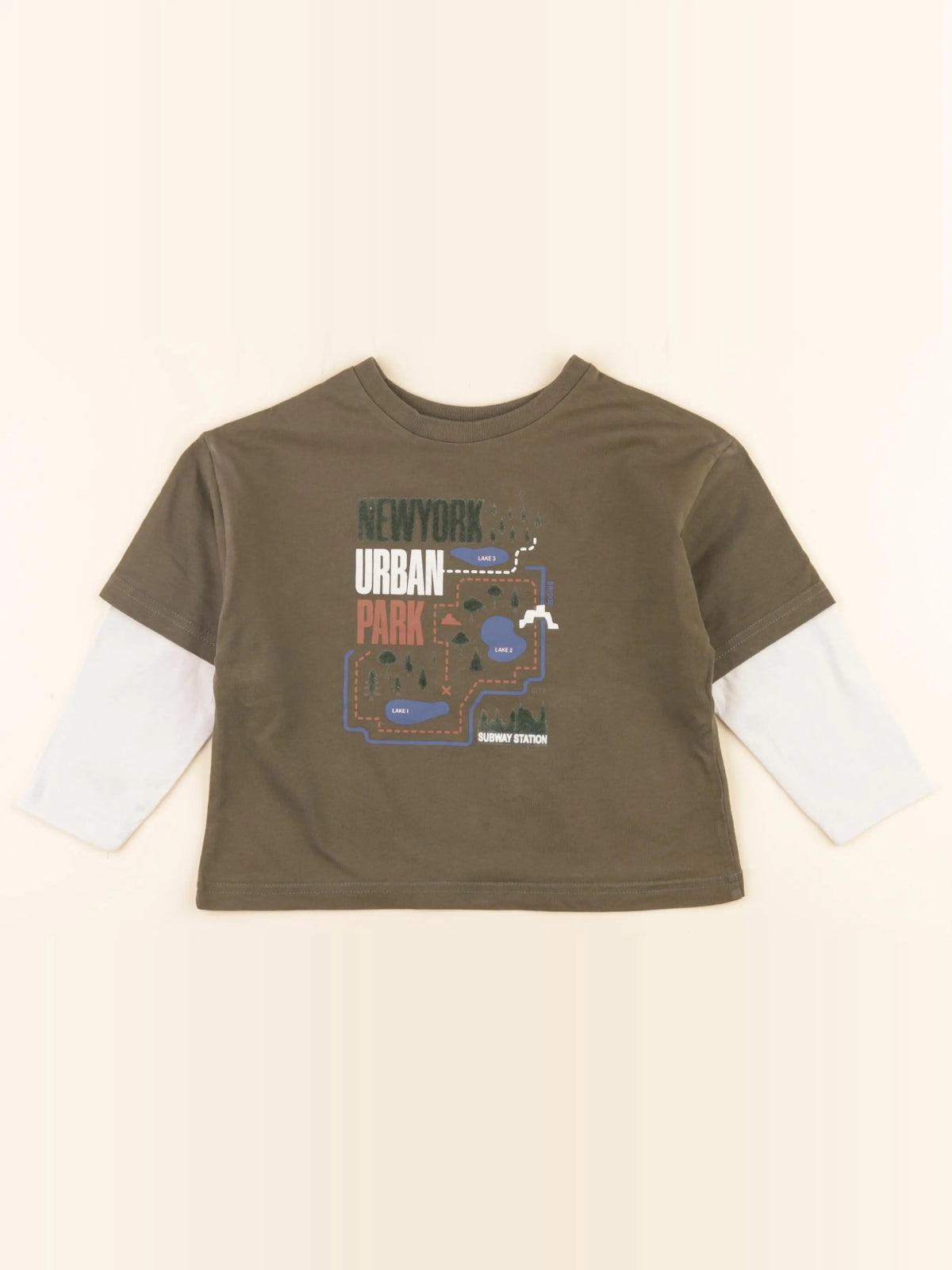 Vertbaudet - tee-shirt vert, beige - 4 ans