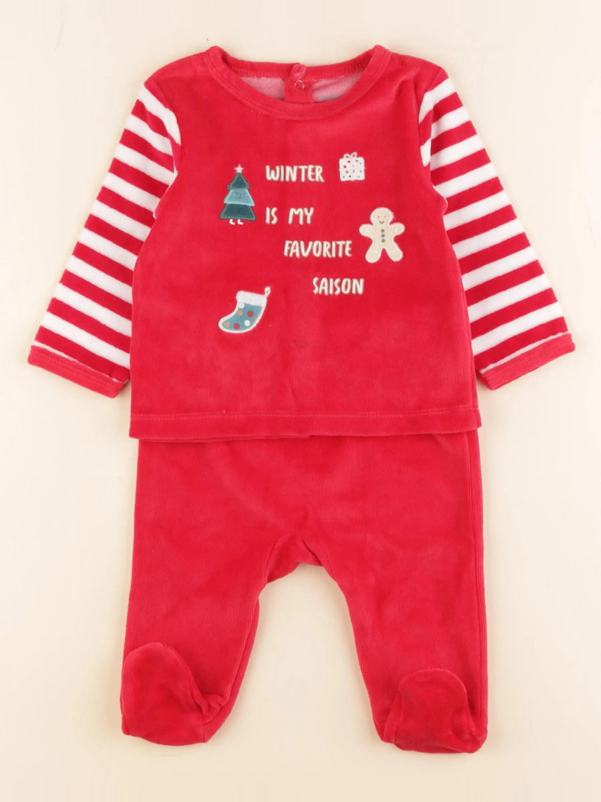 Vertbaudet - pyjama velours rouge - 6 mois