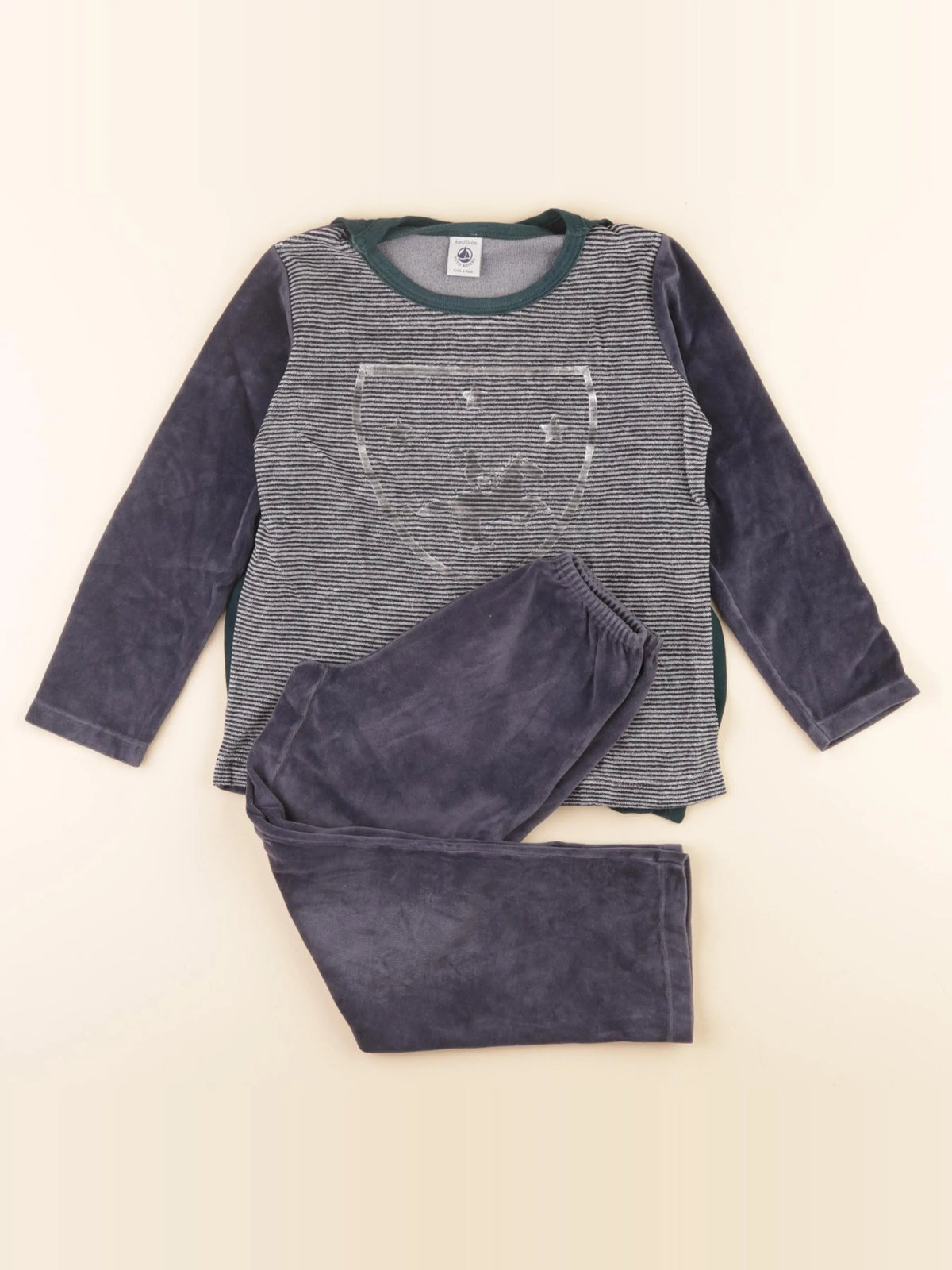 Petit Bateau - pyjama velours bleu, vert - 6 ans