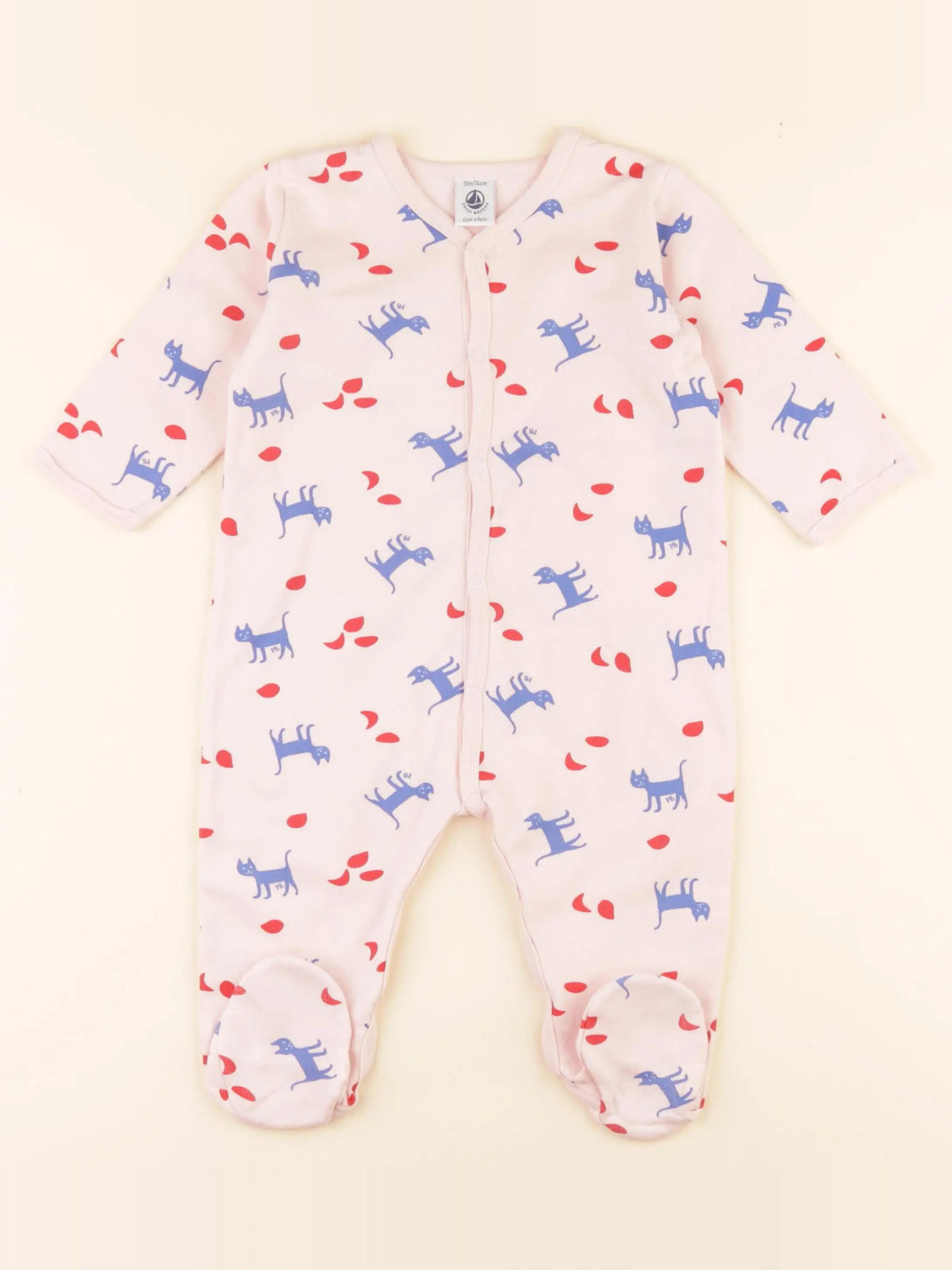 Petit Bateau - pyjama coton bleu, rose - 12 mois