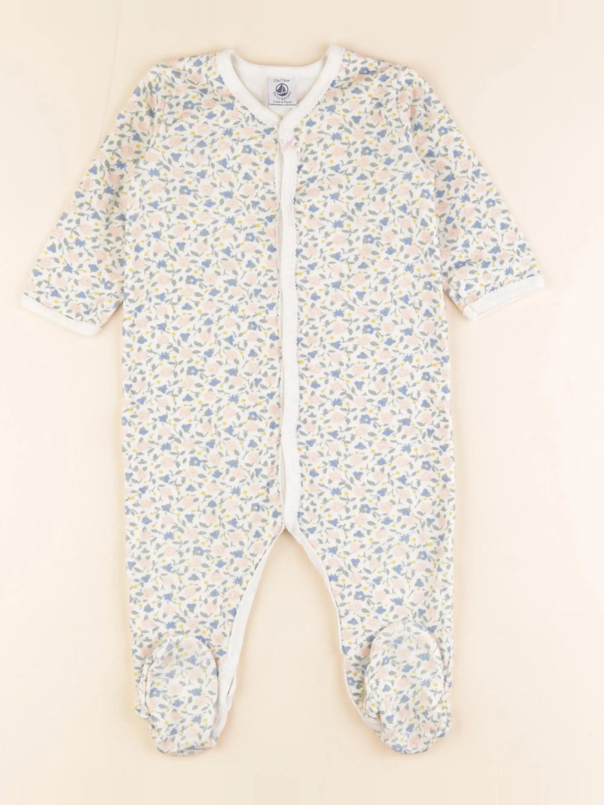 Petit Bateau - pyjama coton bleu, rose - 12 mois