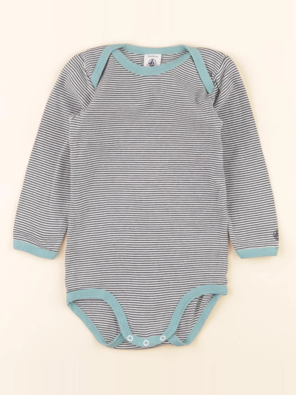 Petit Bateau - body blanc, bleu - 2 ans