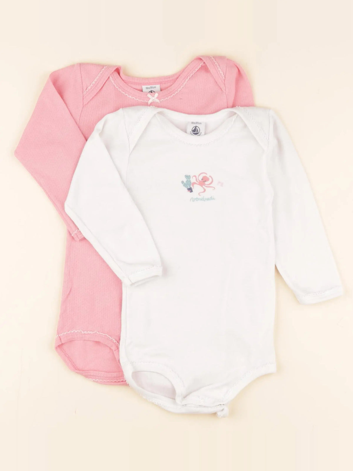 Lot de 2 bodies en coton blanc, rose