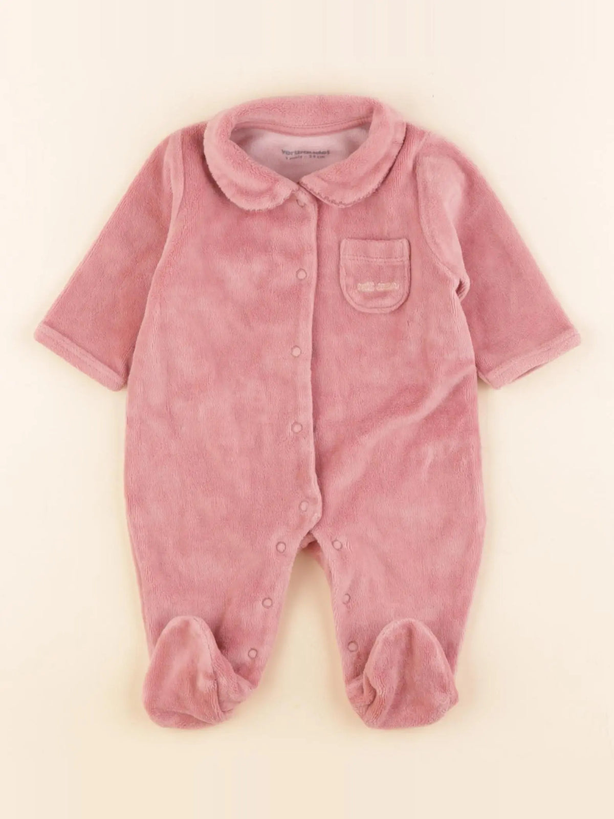 Vertbaudet - pyjama velours rose - 1 mois