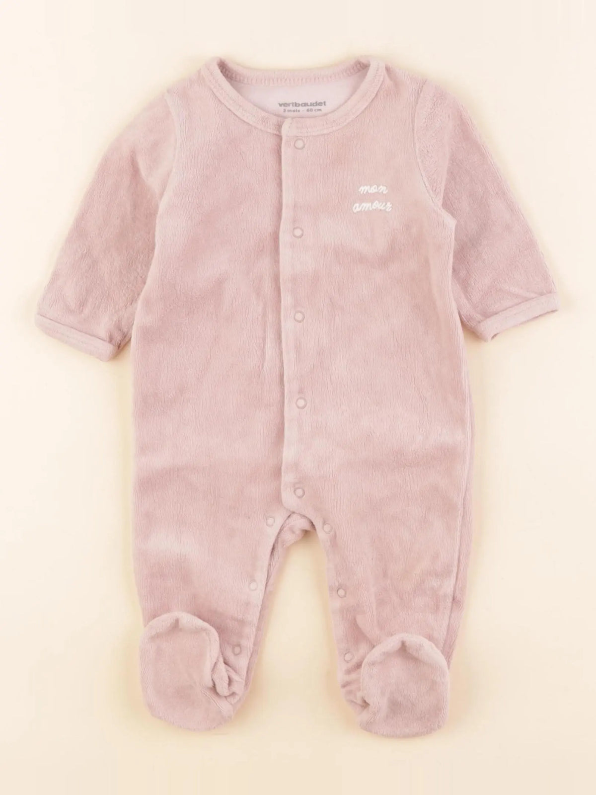 Vertbaudet - pyjama velours rose - 3 mois