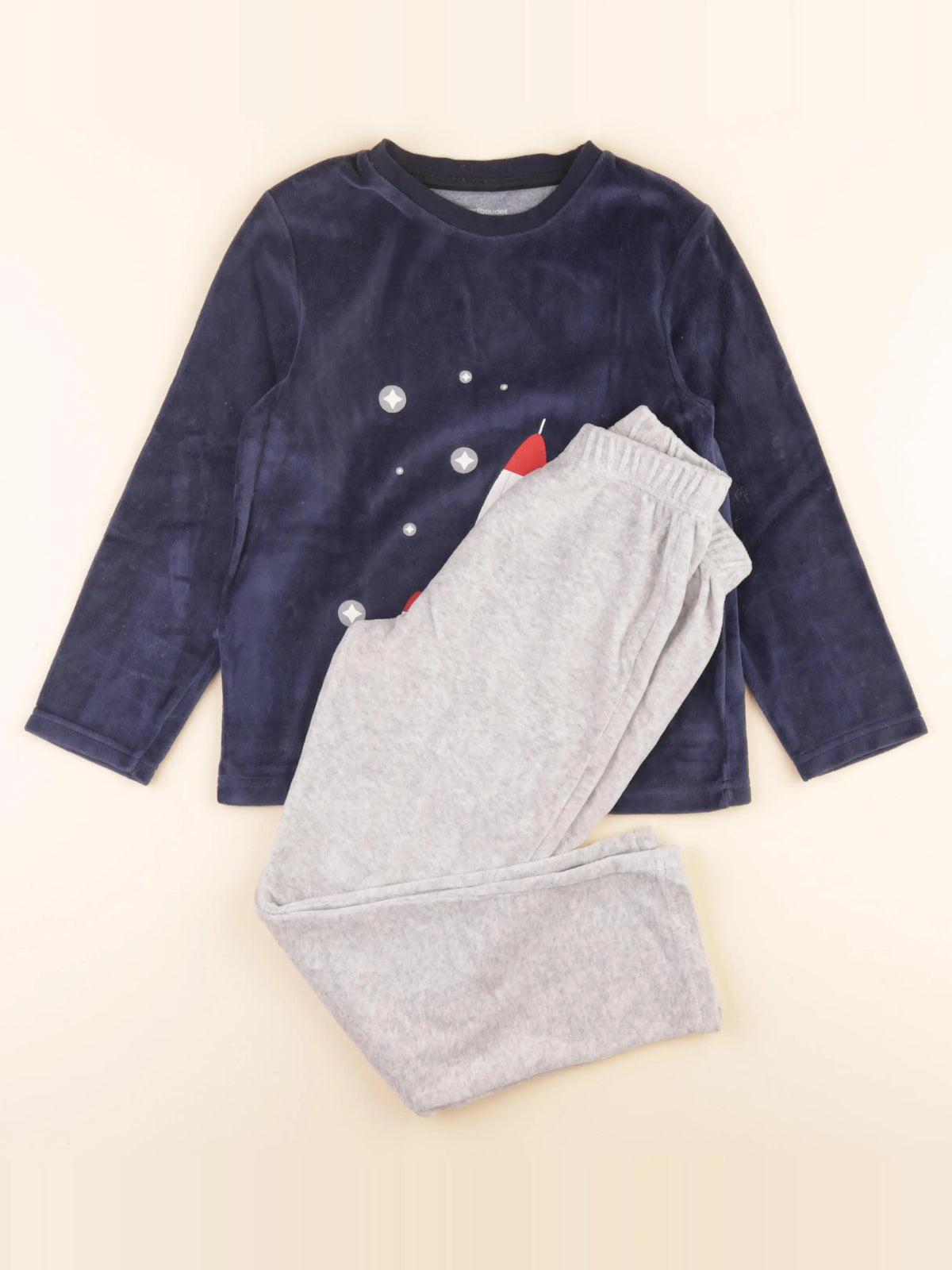 Vertbaudet - pyjama velours bleu, gris - 8 ans