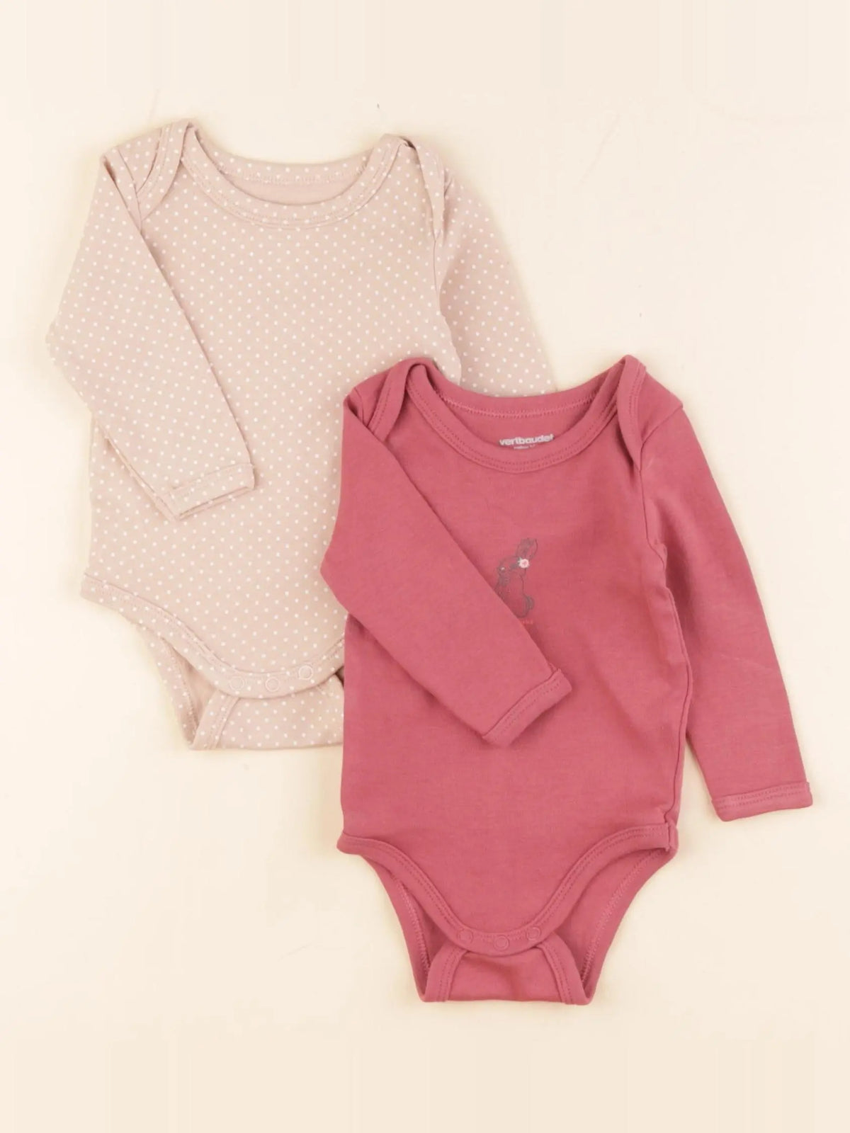 Vertbaudet - lot de 2 bodies en coton rose - 3 mois