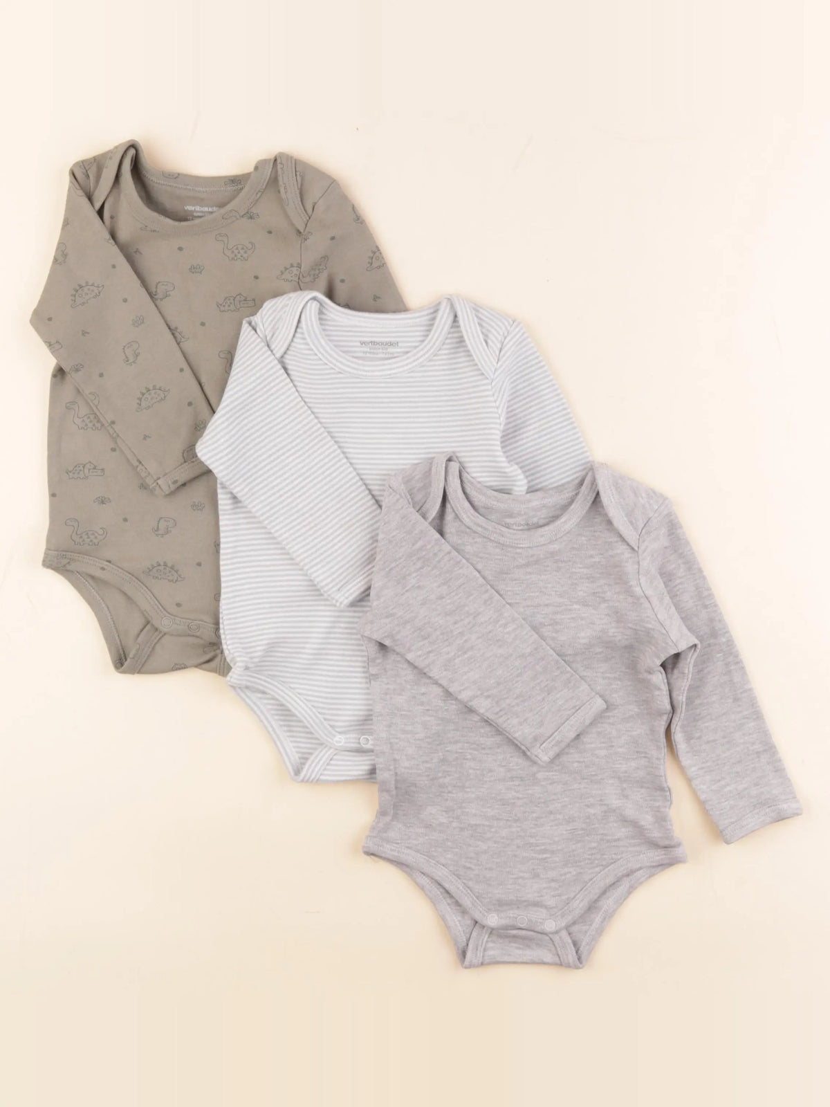 Vertbaudet - lot de 3 bodies en coton gris, bleu - 12 mois