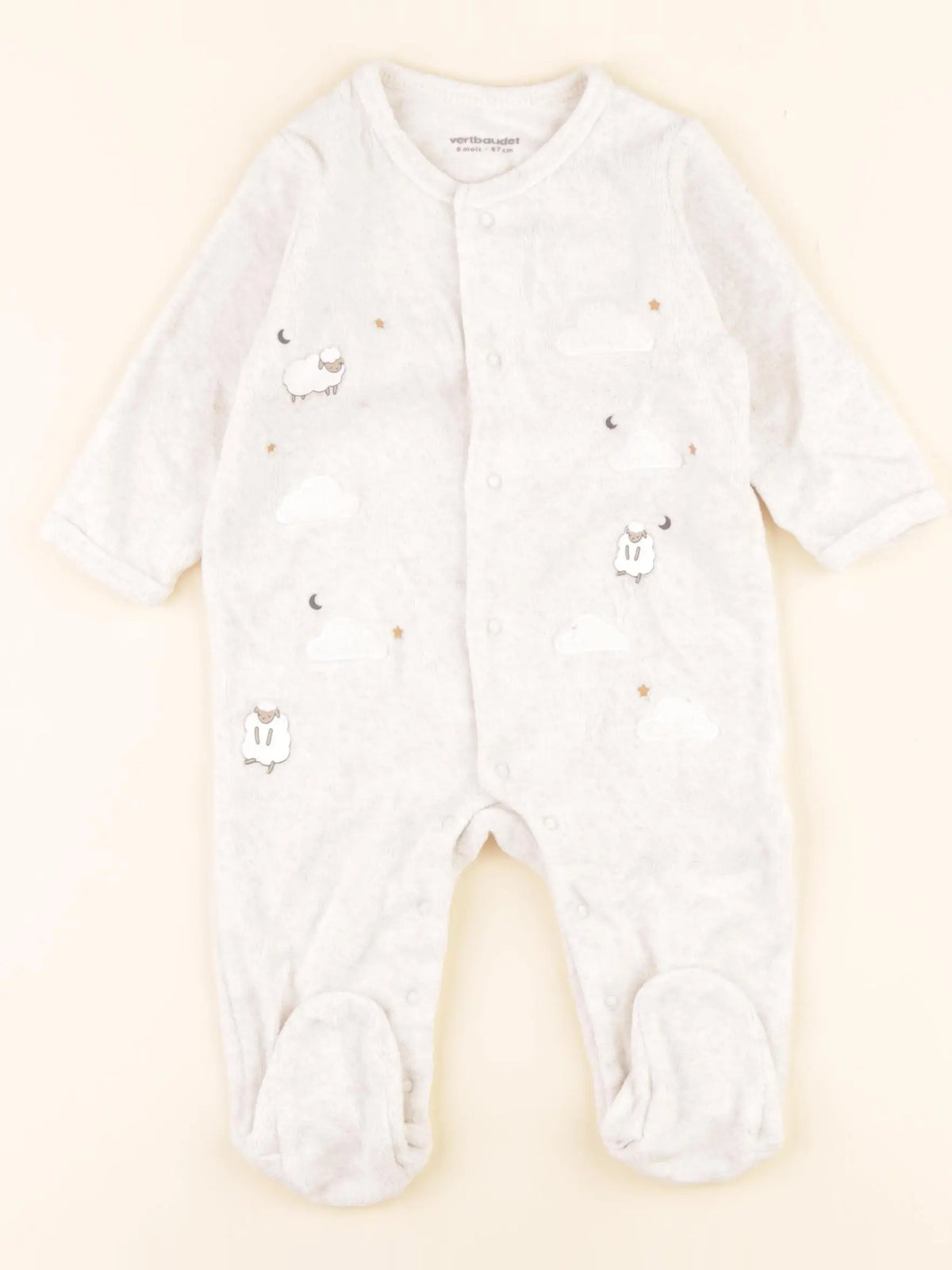 Vertbaudet - pyjama velours beige - 6 mois