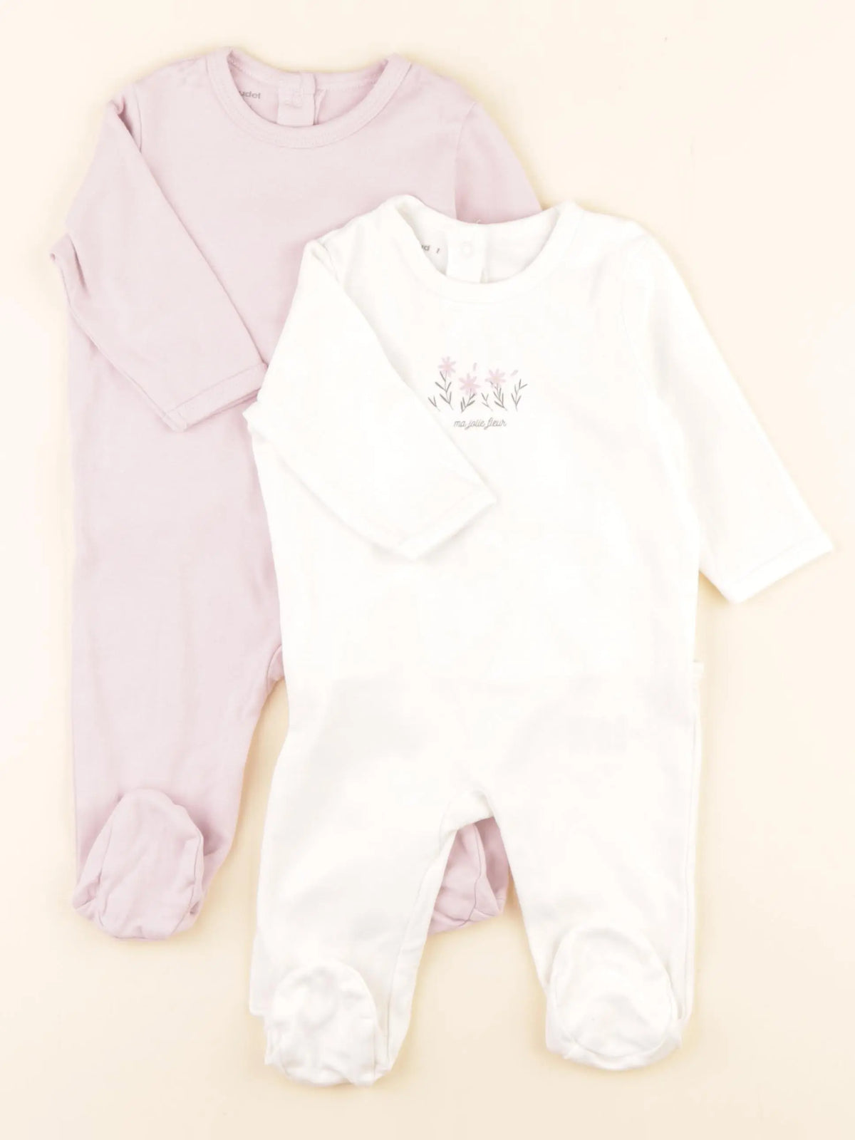 Vertbaudet - lot de 2 pyjamas coton blanc, violet - 6 mois