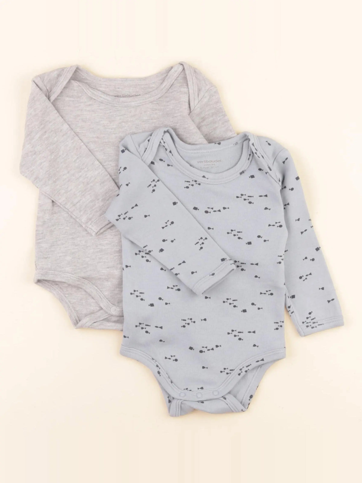 Vertbaudet - lot de 2 bodies en coton bleu, gris - 6 mois