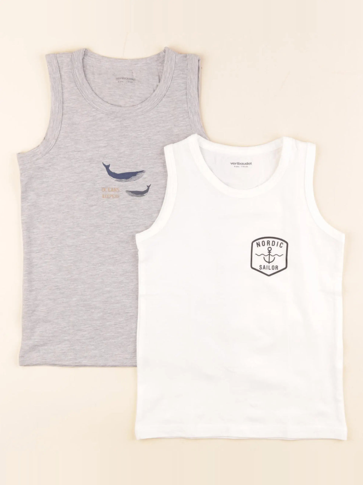 Vertbaudet - maillot de corps blanc, gris - 6 ans