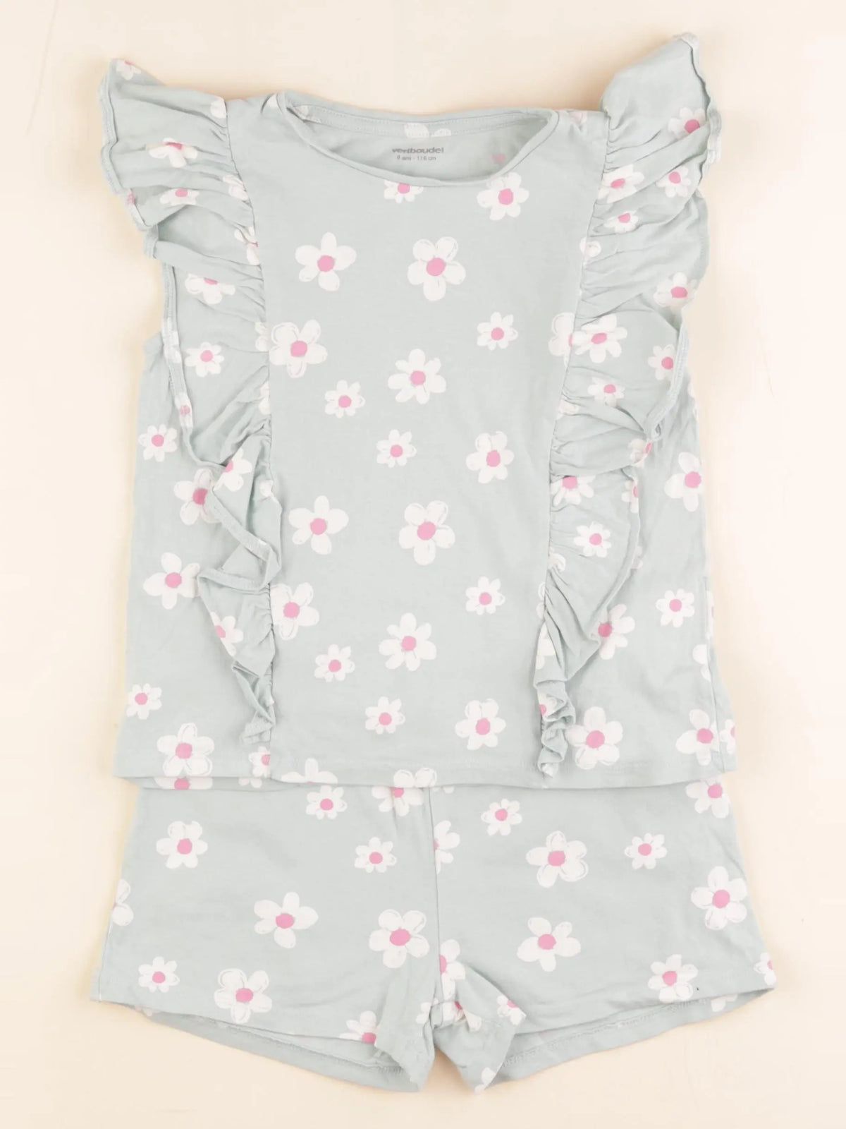 Vertbaudet - ensemble coton vert, rose - 6 ans