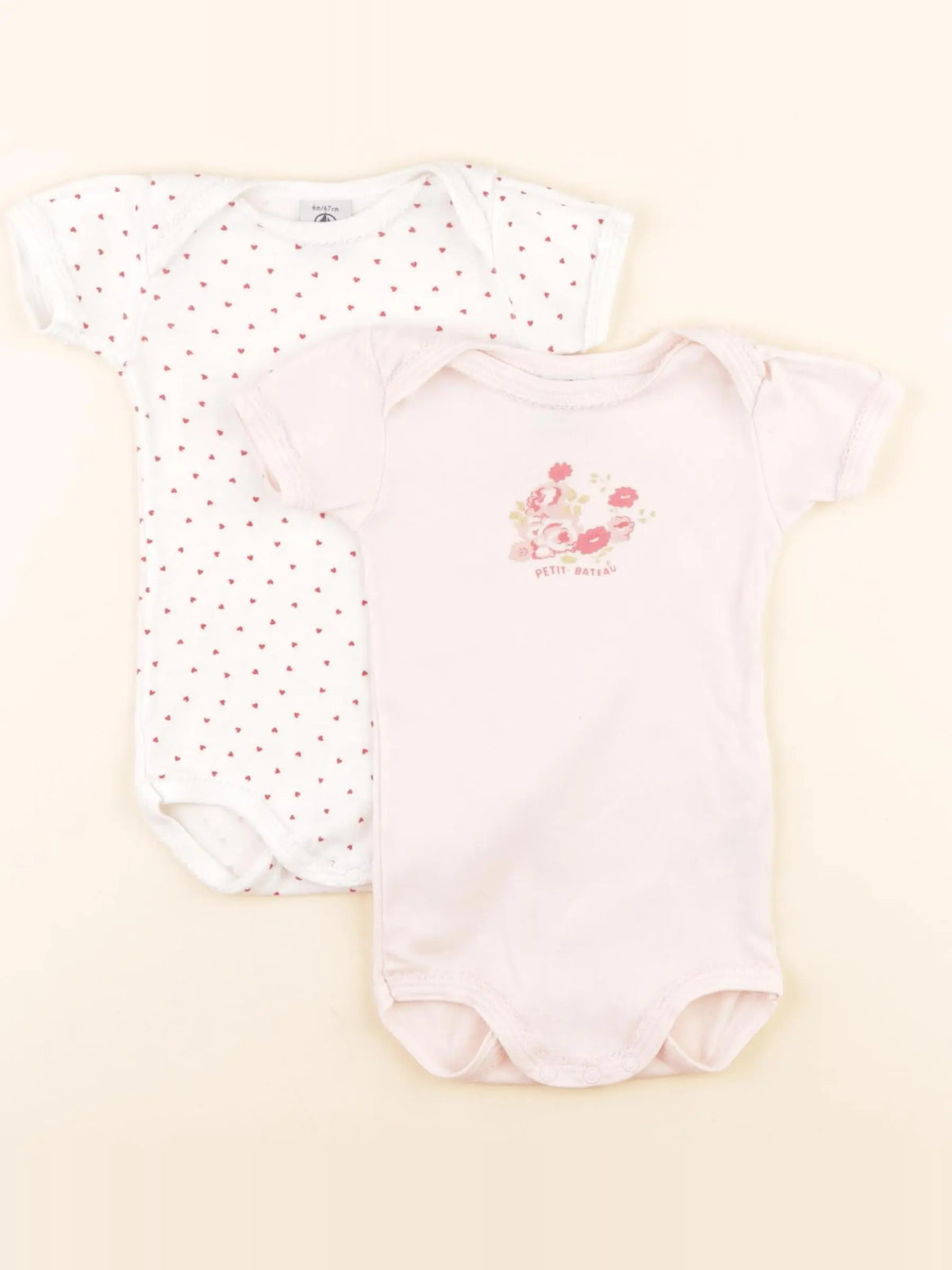 Petit Bateau - lot de 2 bodies en coton blanc, rose - 6 mois