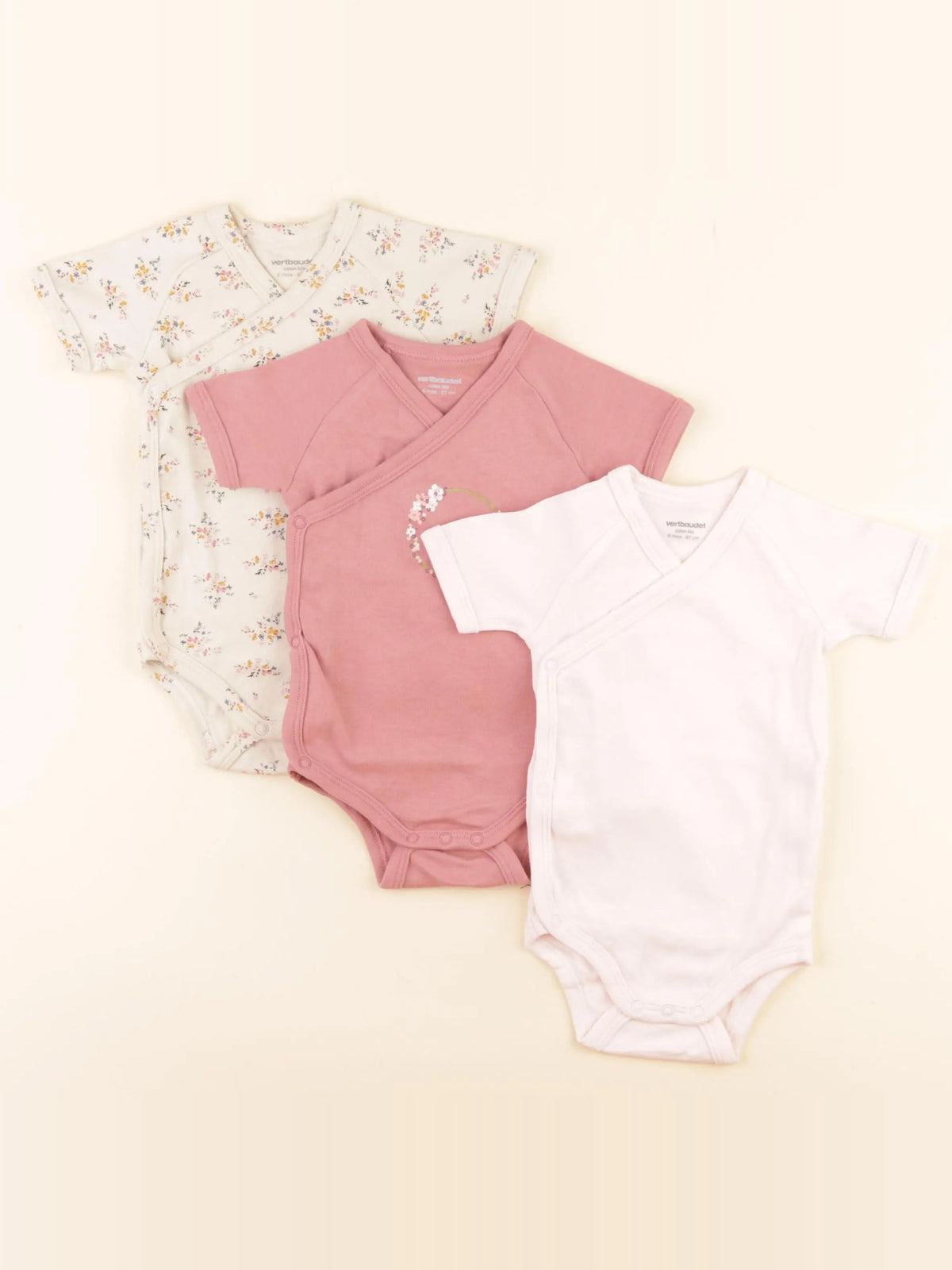 Vertbaudet - lot de 3 bodies en coton rose - 6 mois