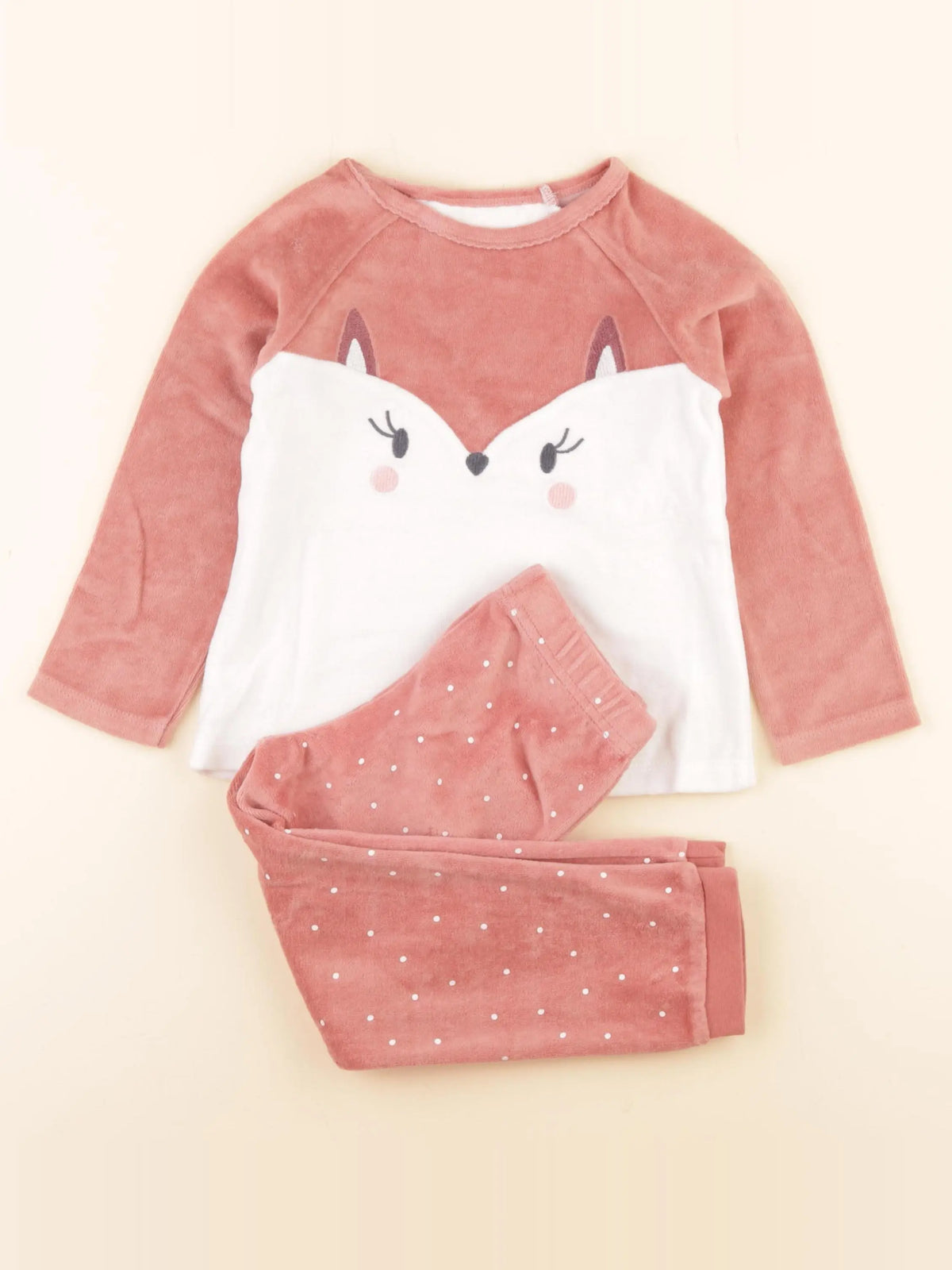 Vertbaudet - pyjama velours blanc, rose - 4 ans