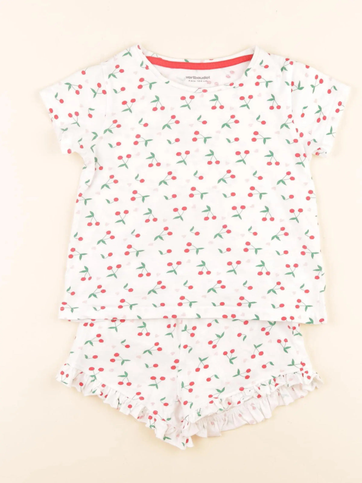 Vertbaudet - pyjama coton blanc, rouge - 4 ans