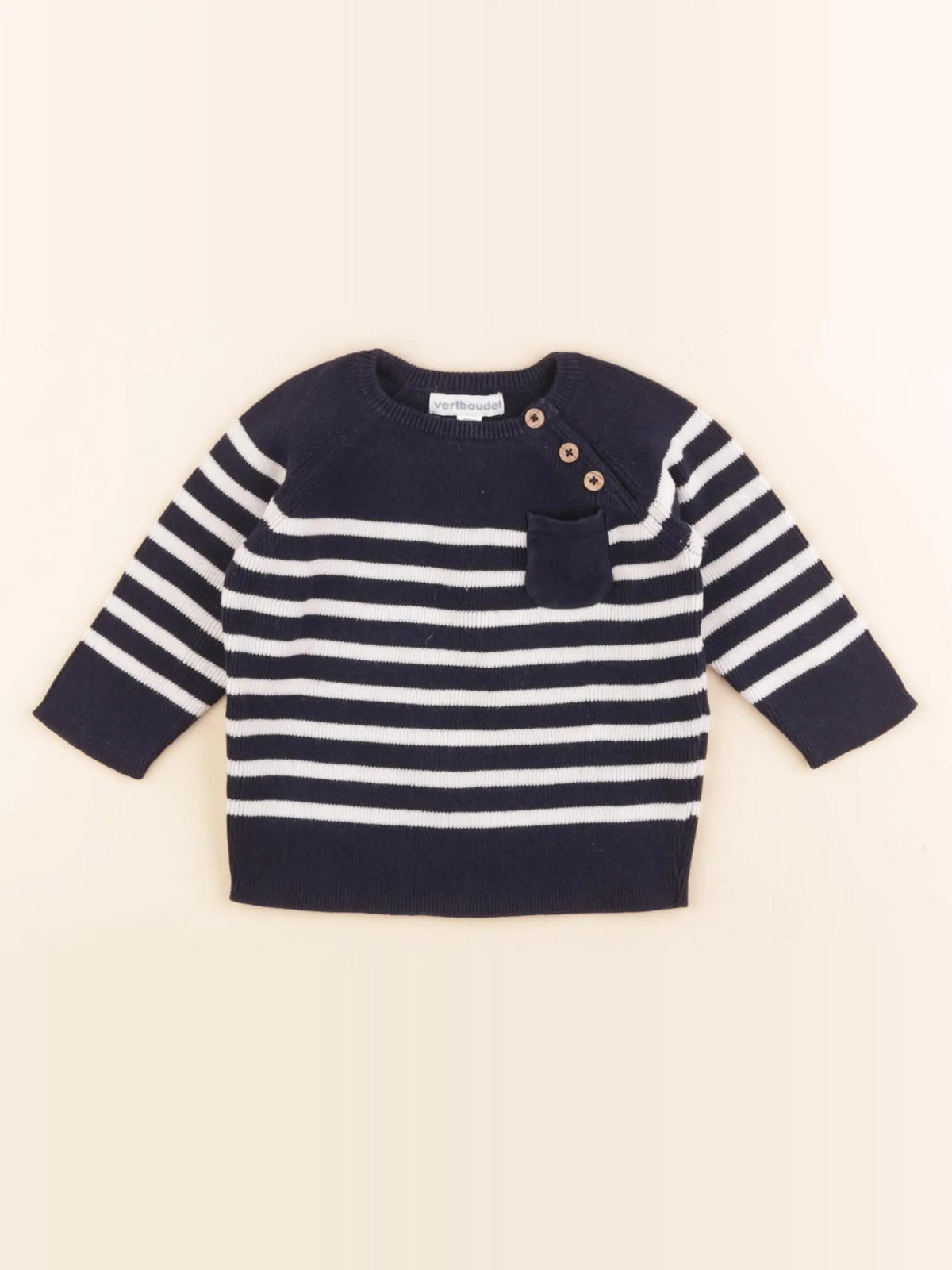 Vertbaudet - pull bleu, blanc - 6 mois