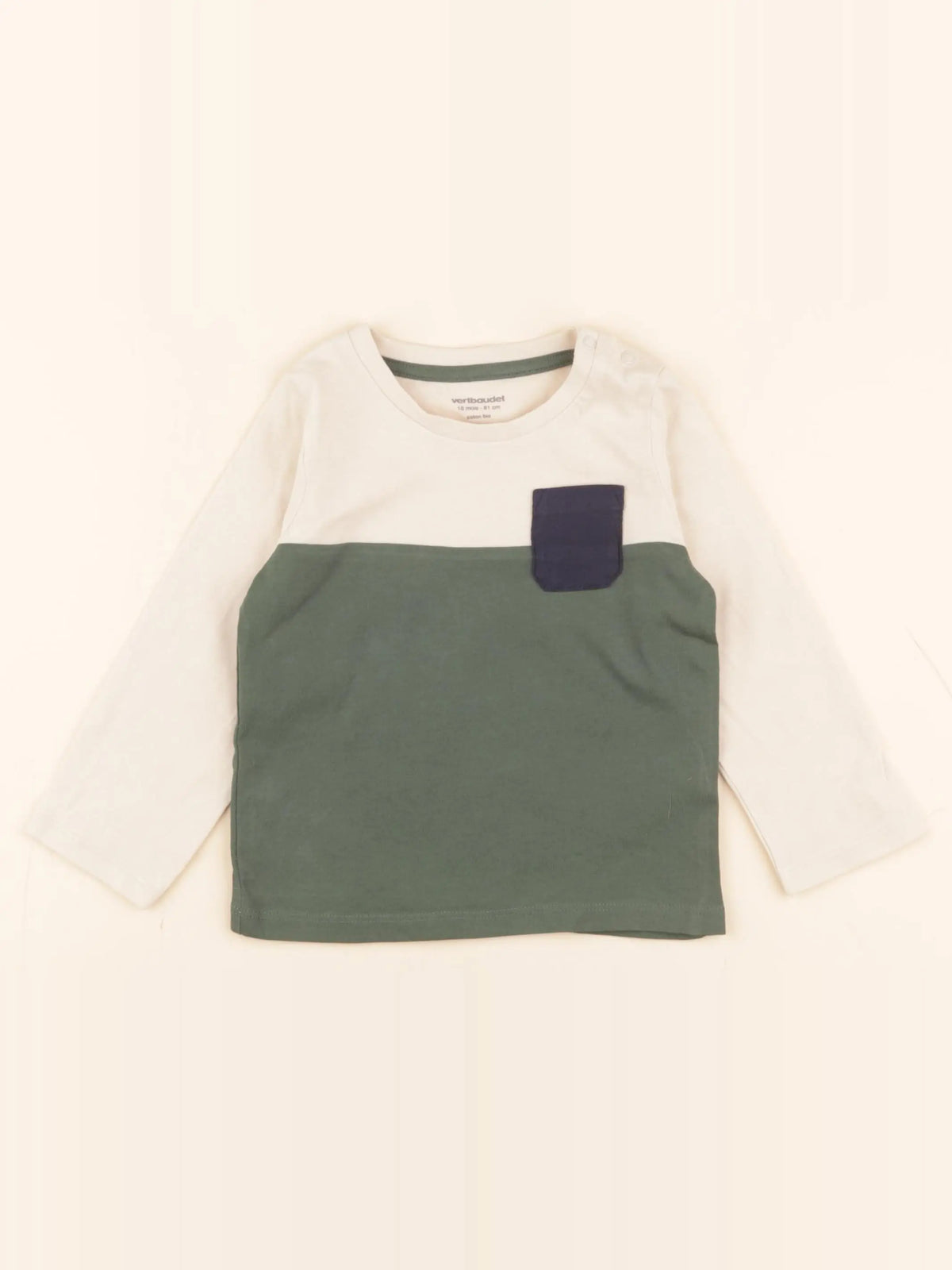 Vertbaudet - tee-shirt blanc, vert - 18 mois