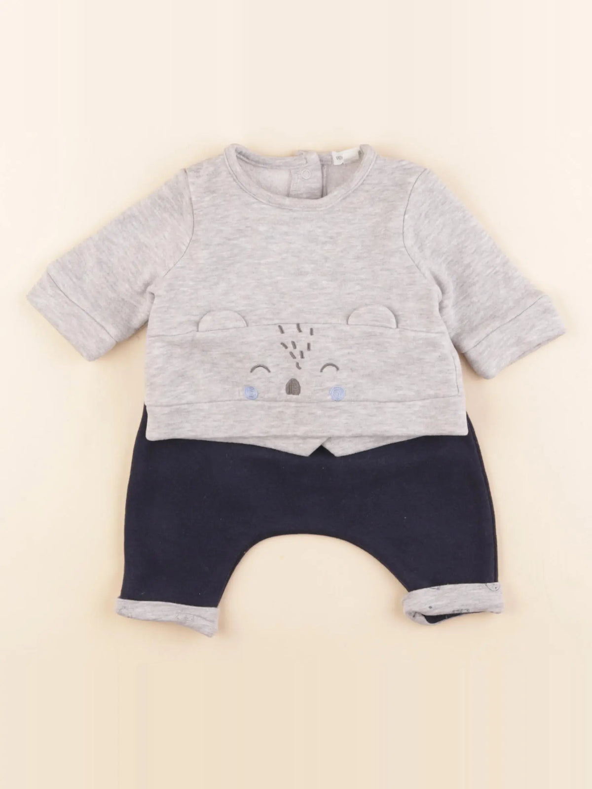Vertbaudet - ensemble doublé gris, bleu - 1 mois