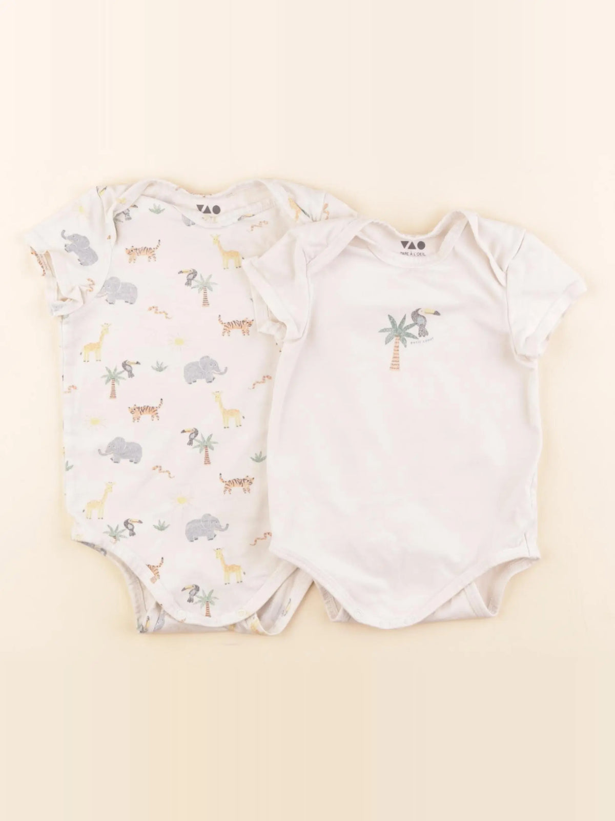 Tape à l'oeil - lot de 2 bodies en coton beige - 12 mois