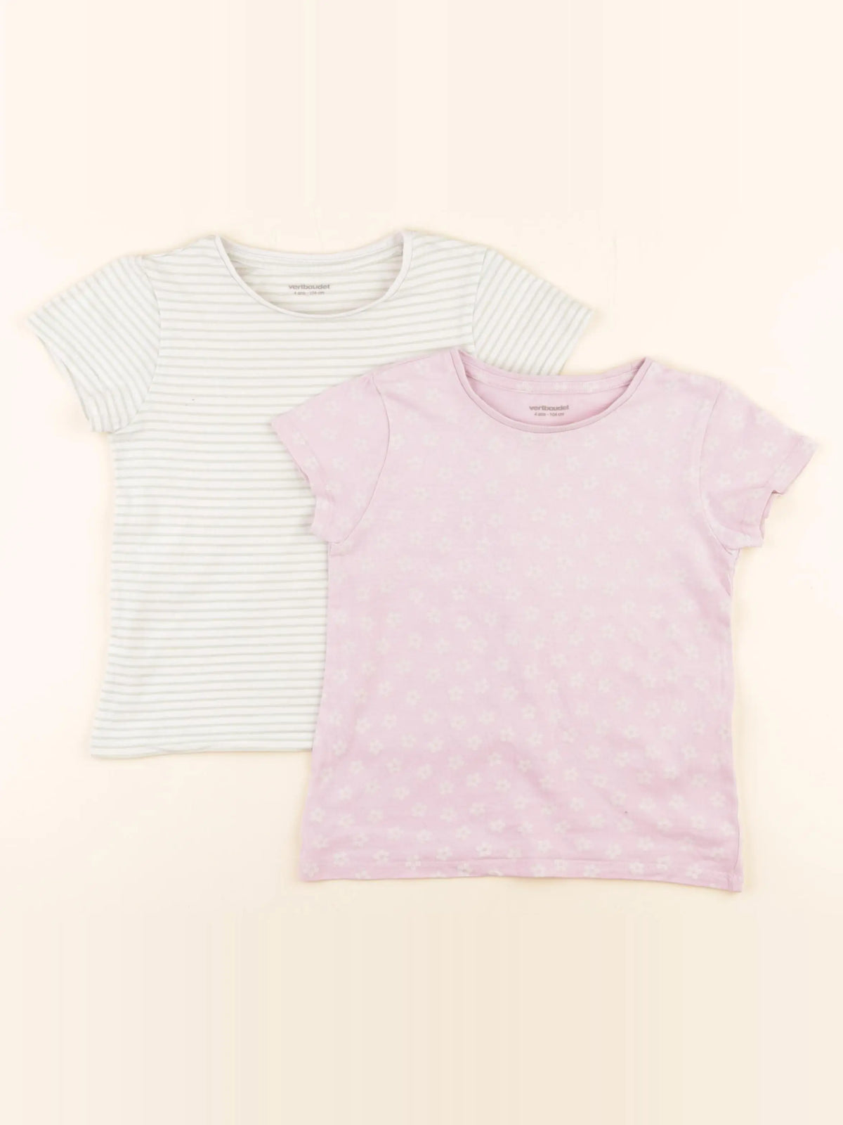 Vertbaudet - lot de 2 tee-shirts rose, vert - 4 ans