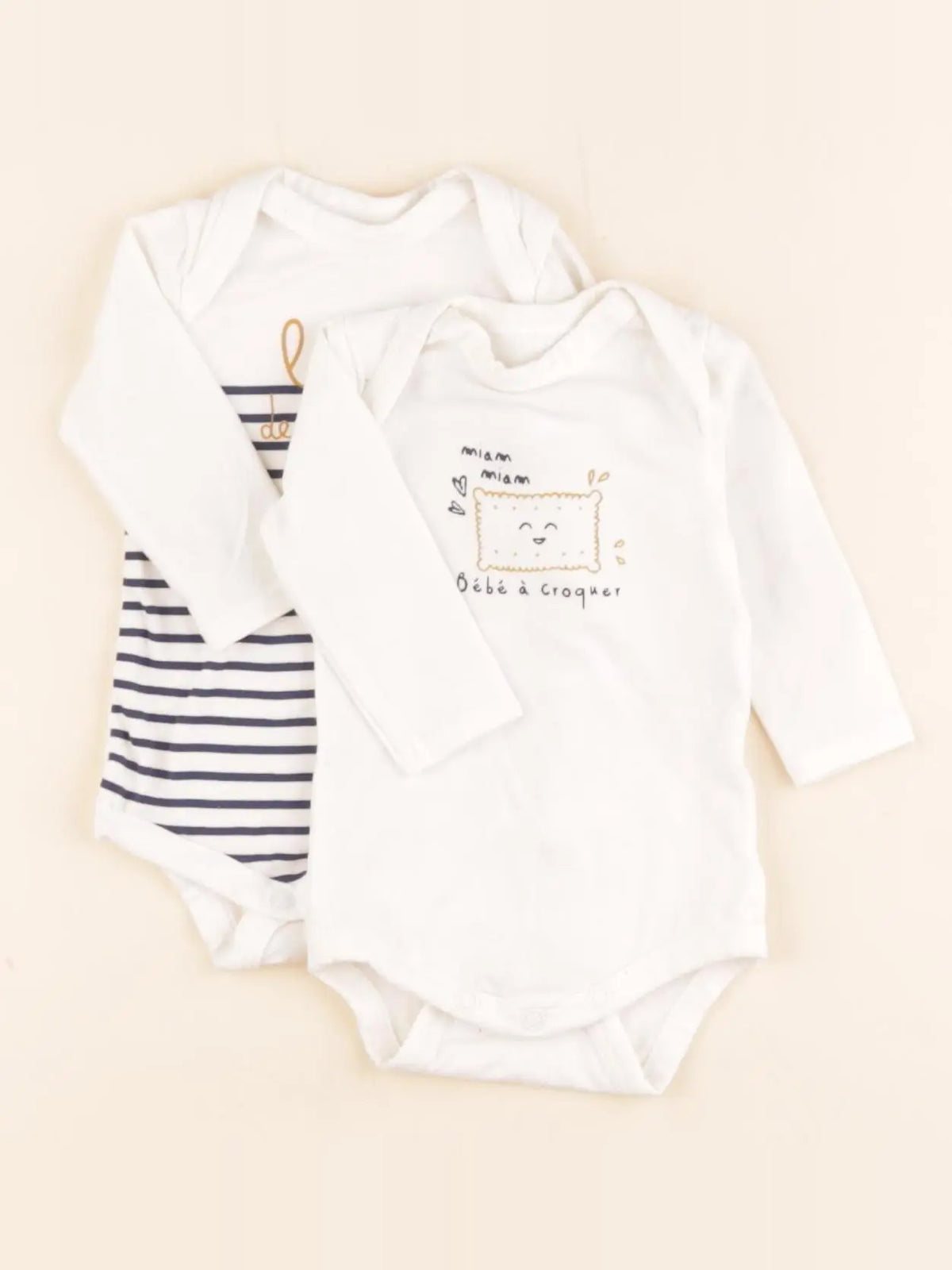Tape à l'oeil - lot de 2 bodies en coton beige, bleu - 0 mois