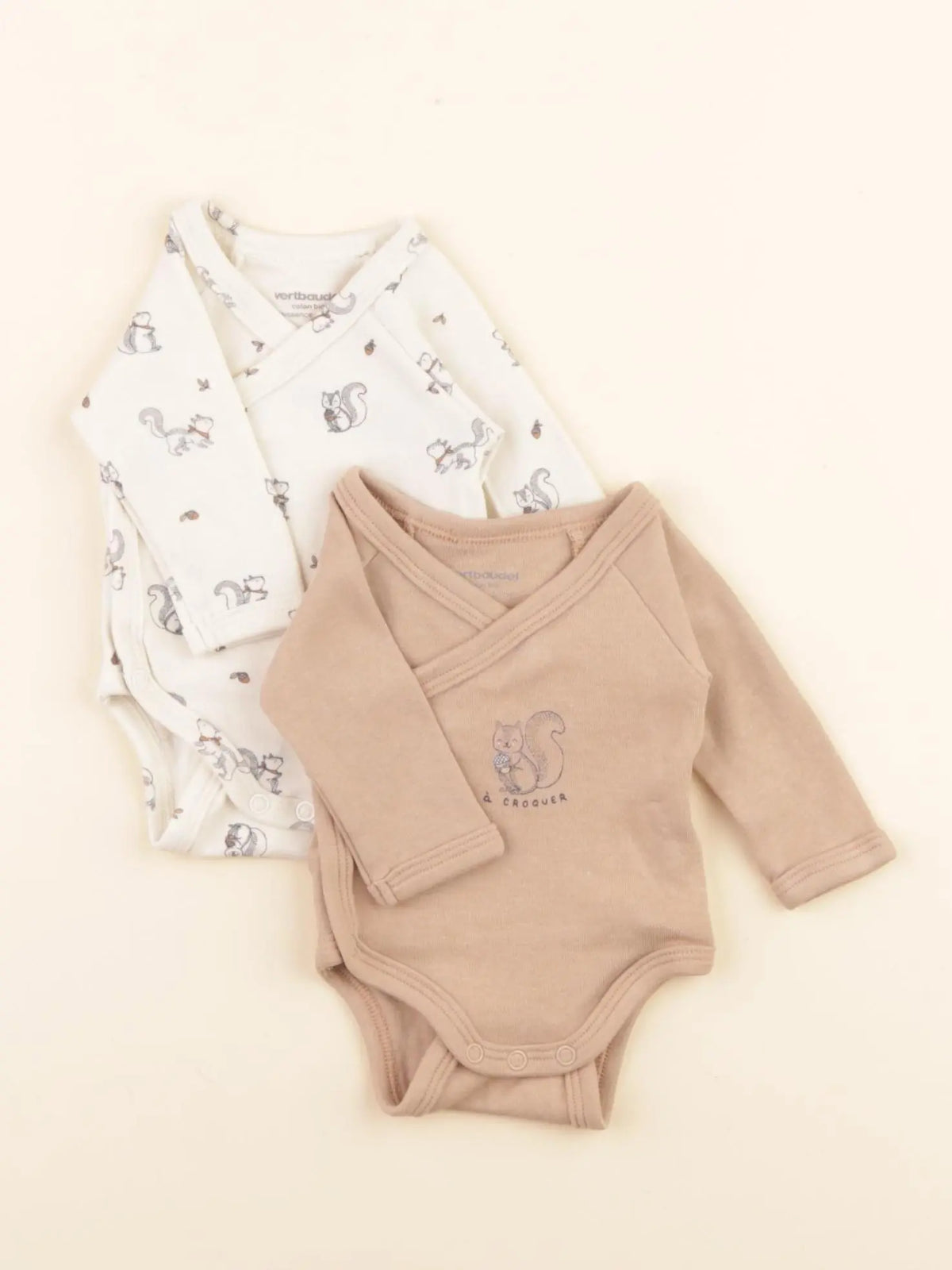 Vertbaudet - lot de 2 bodies en coton beige - 0 mois