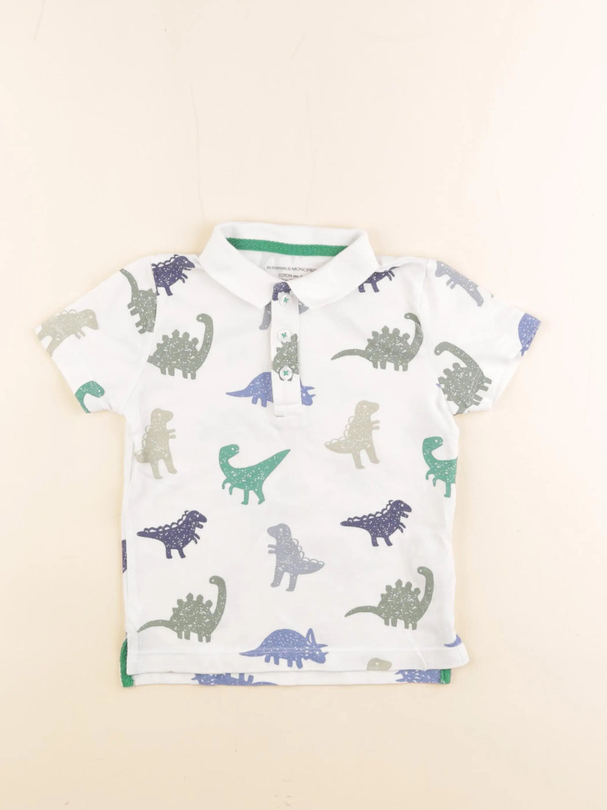 Monoprix - polo blanc, vert - 3 ans