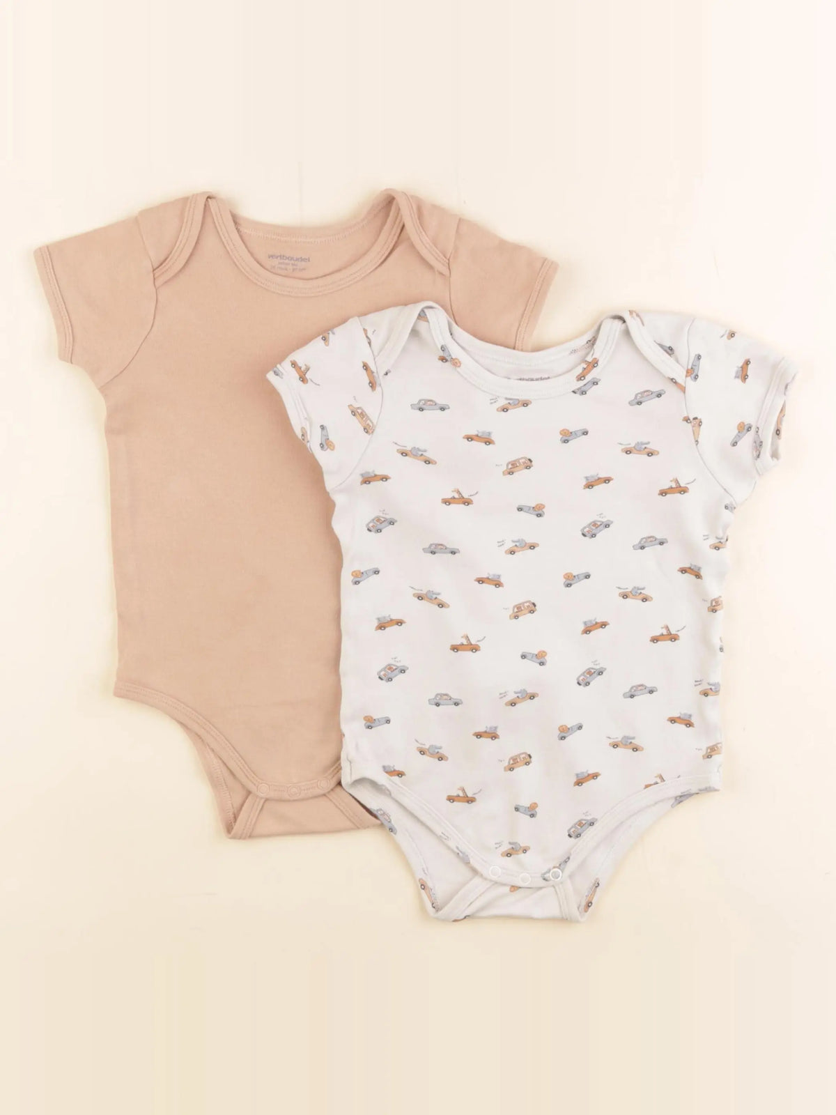 Vertbaudet - lot de 2 bodies en coton beige, marron - 36 mois
