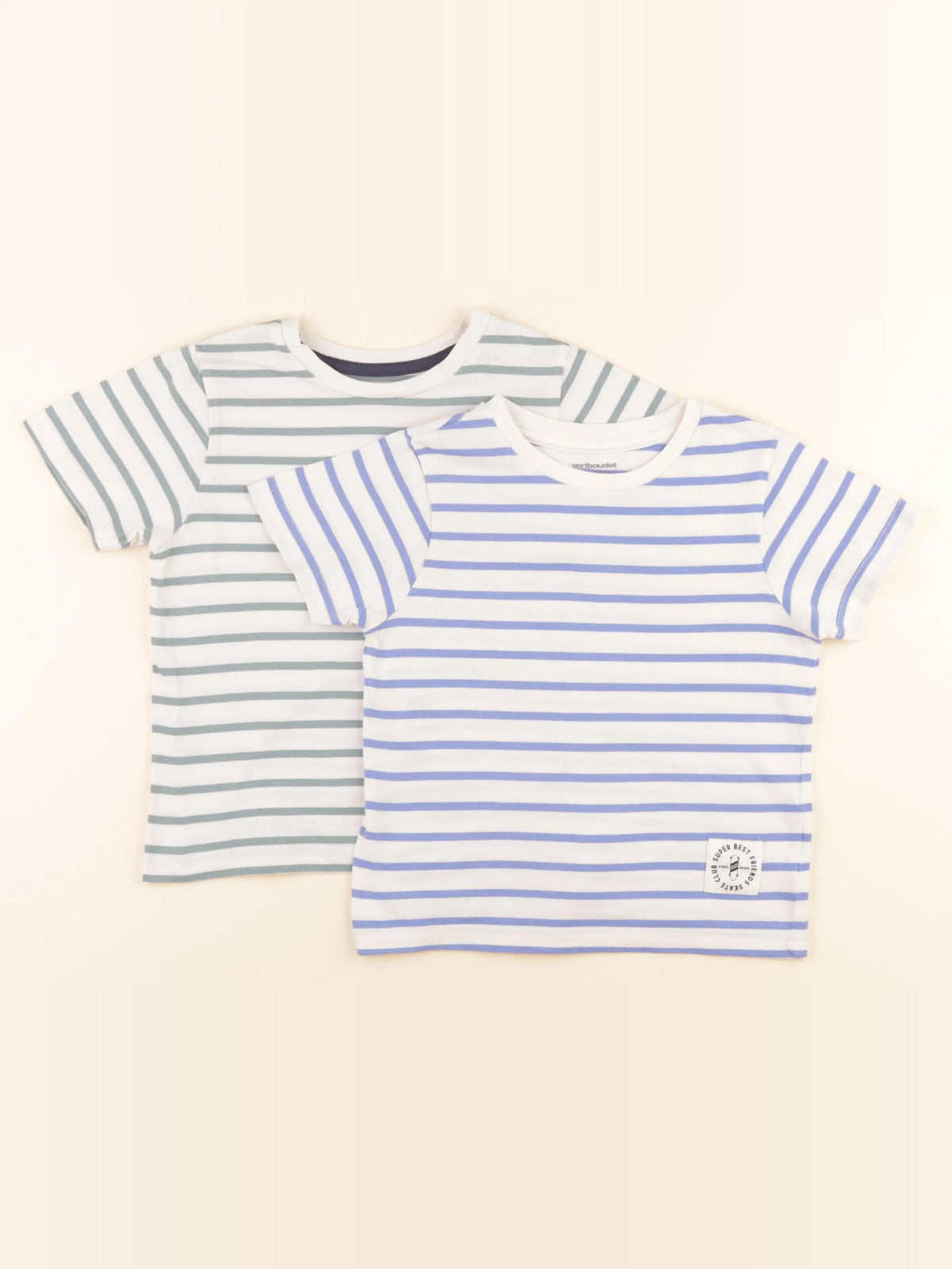 Vertbaudet - lot de 2 tee-shirts beige, bleu, vert - 5 ans