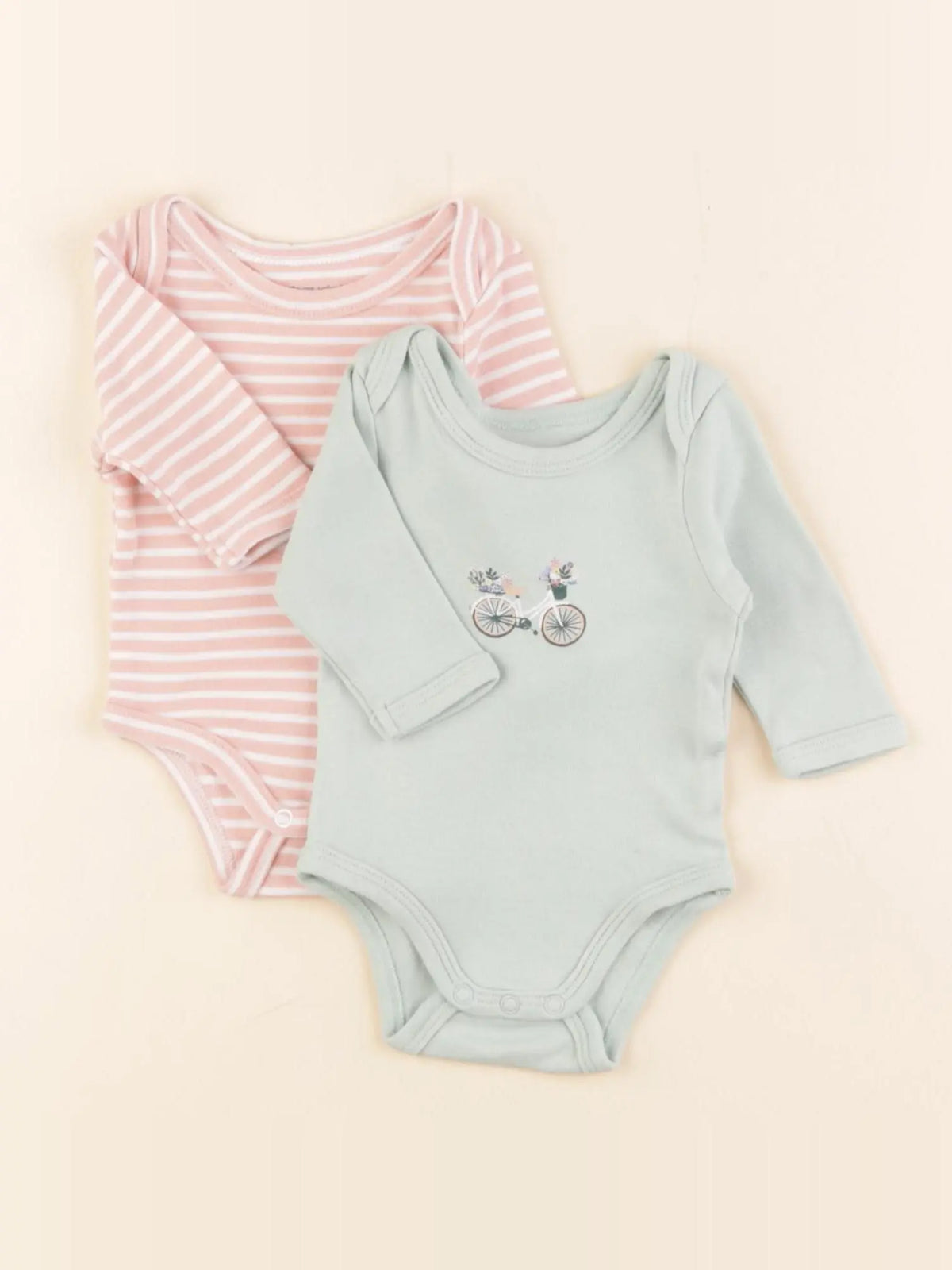 Vertbaudet - lot de 2 bodies en coton rose, vert - 1 mois