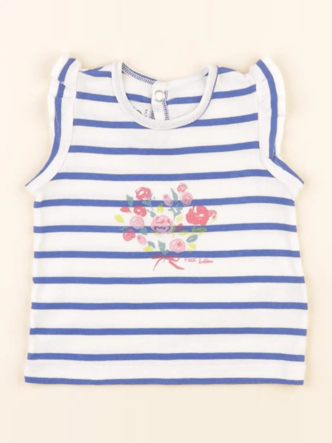 Petit Bateau - débardeur blanc, bleu - 6 mois