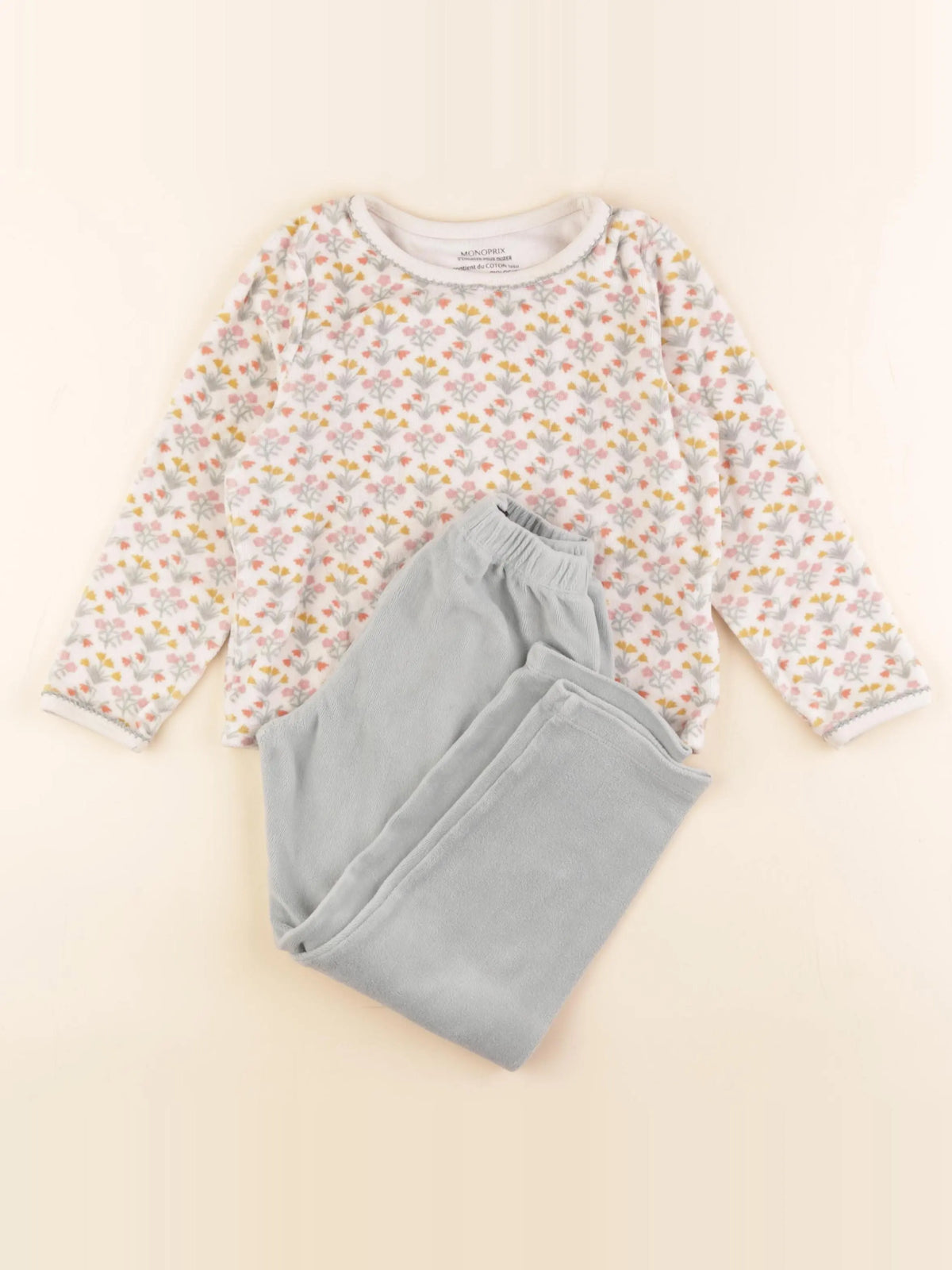 Monoprix - pyjama velours beige, bleu - 5 ans