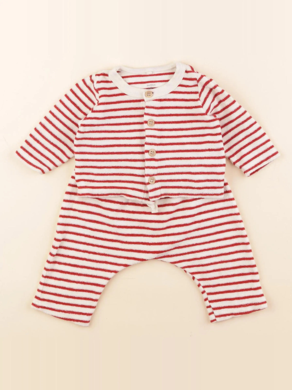 Petit Bateau - ensemble beige, rouge - 3 mois