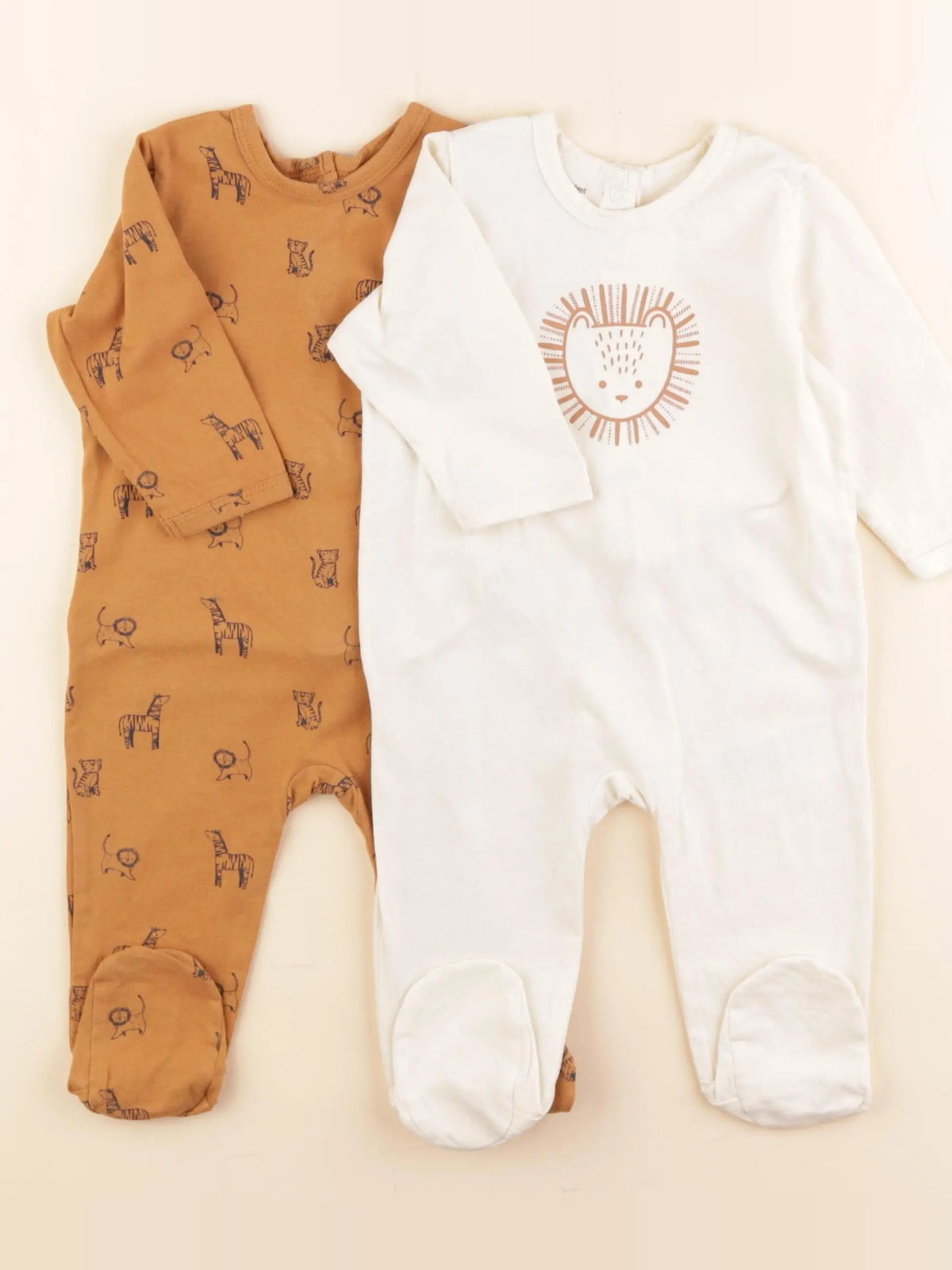 Vertbaudet - lot de 2 pyjamas coton marron, beige - 6 mois
